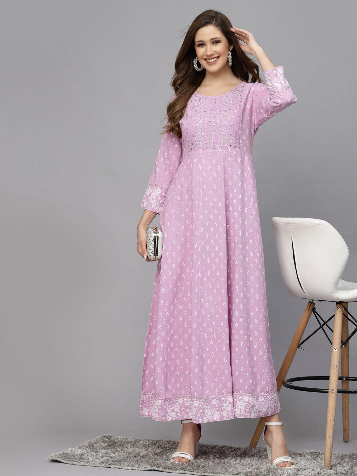 womens printed & embroidered rayon anarkali kurta dress