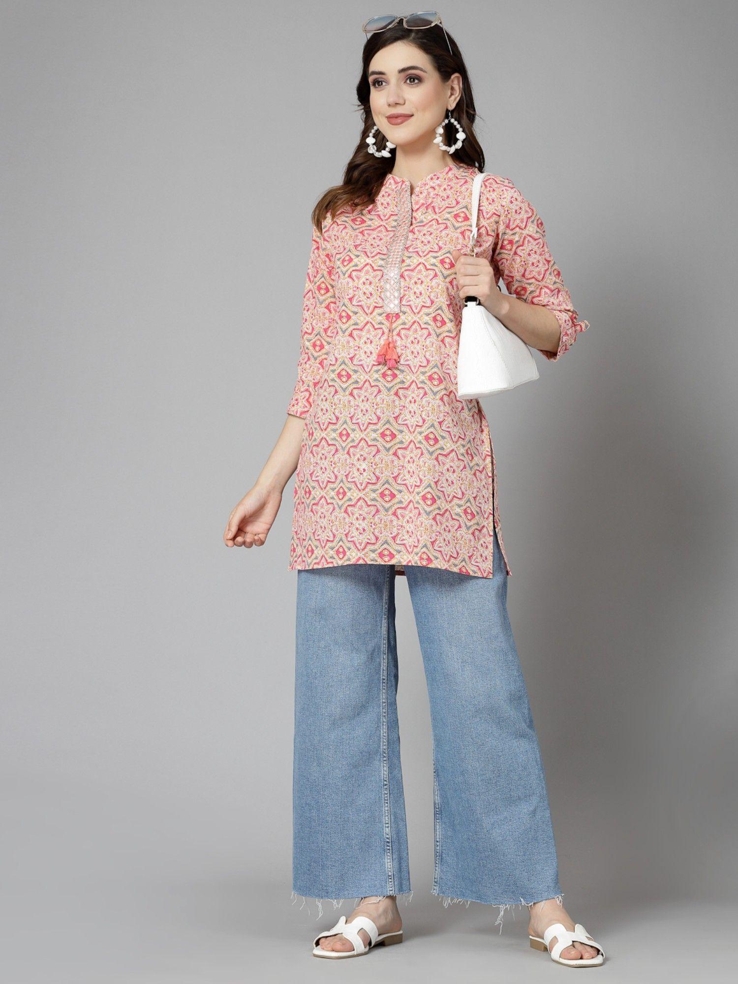 womens printed and embroidered cotton kurti