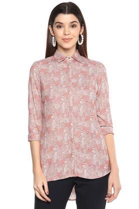 womens printed casual shirt - dark brown