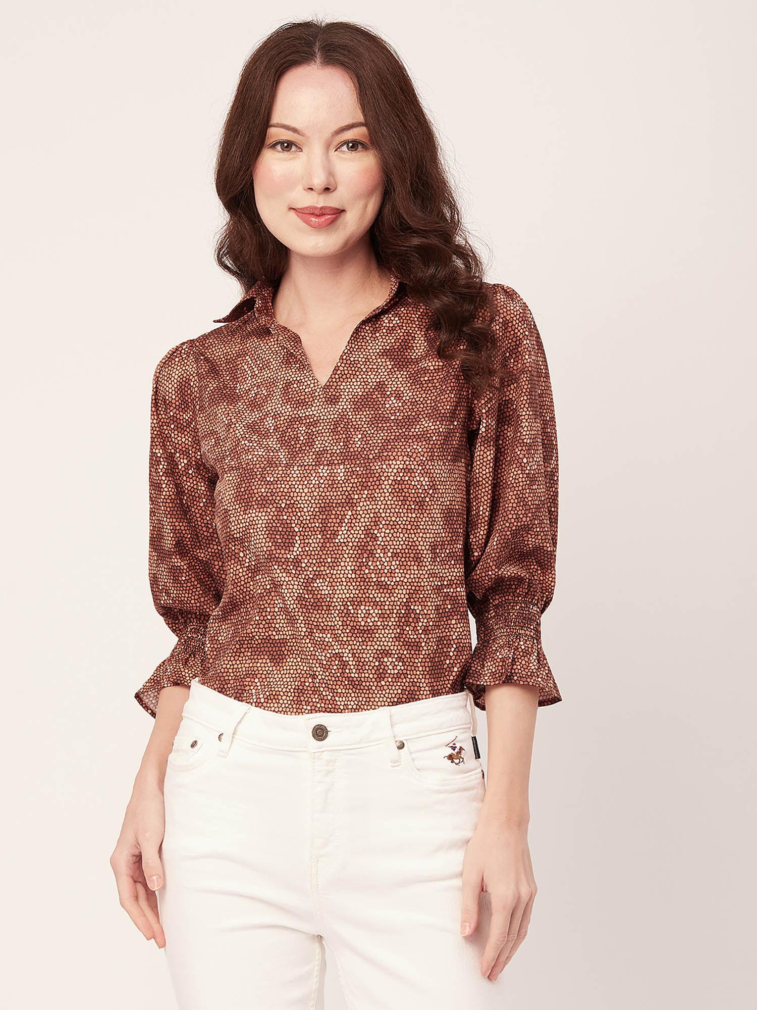 womens printed collared shirt top