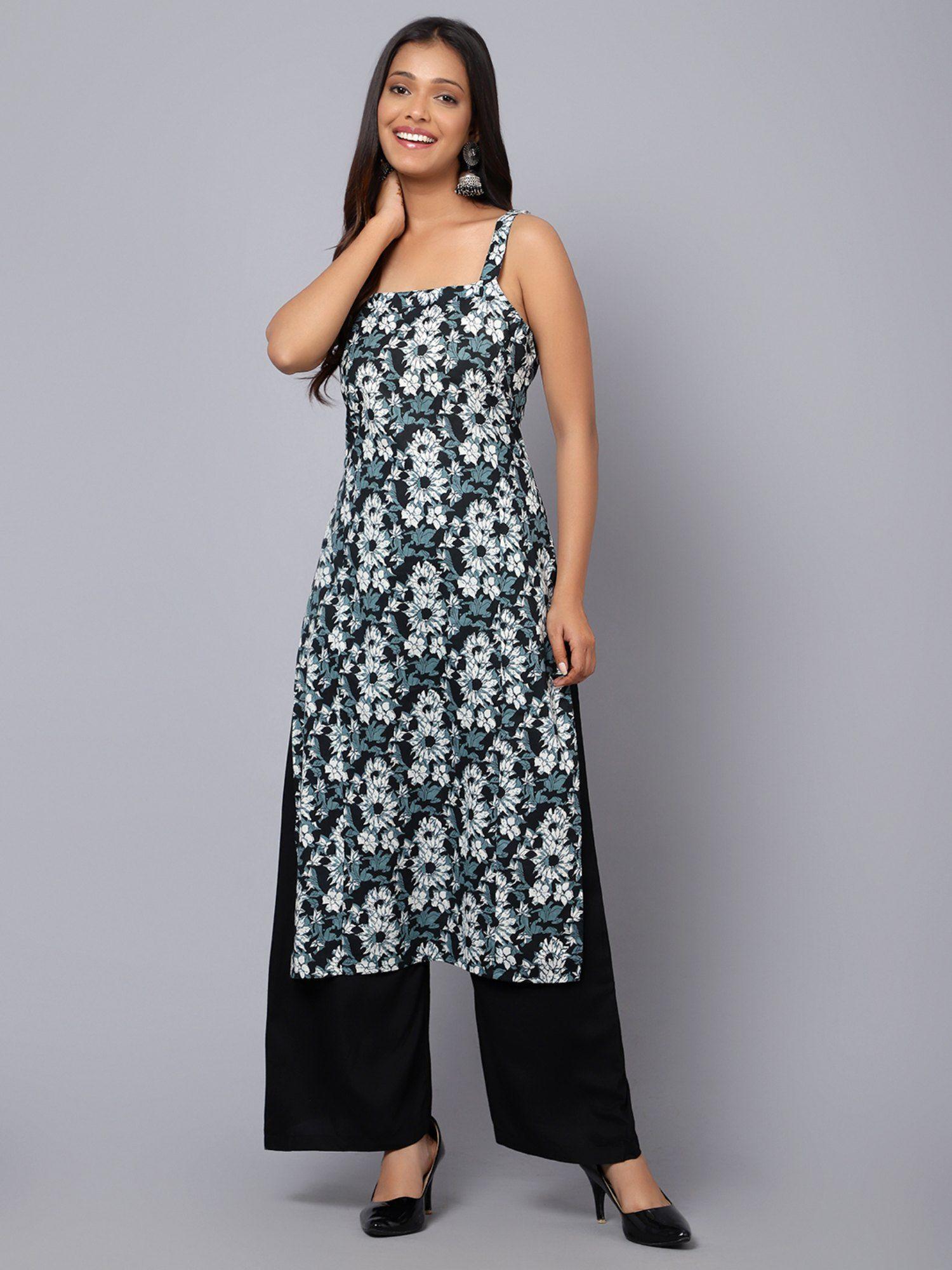 womens printed cut sleeve kurta with adjuster