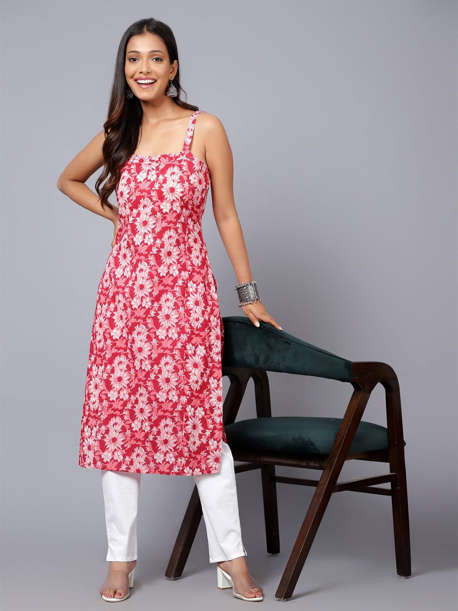 womens printed cut sleeve kurta with adjuster