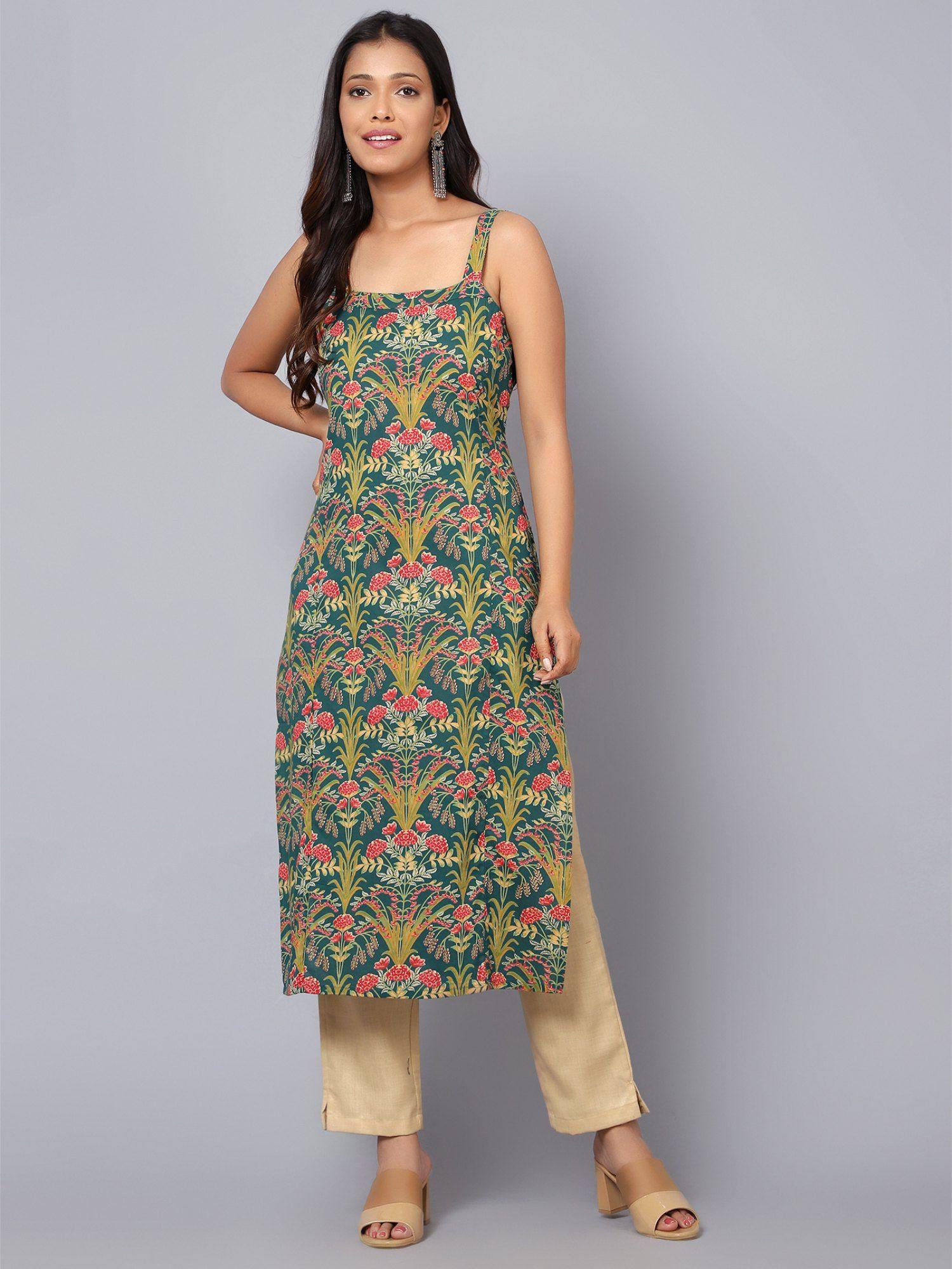 womens printed cut sleeve kurta with adjuster