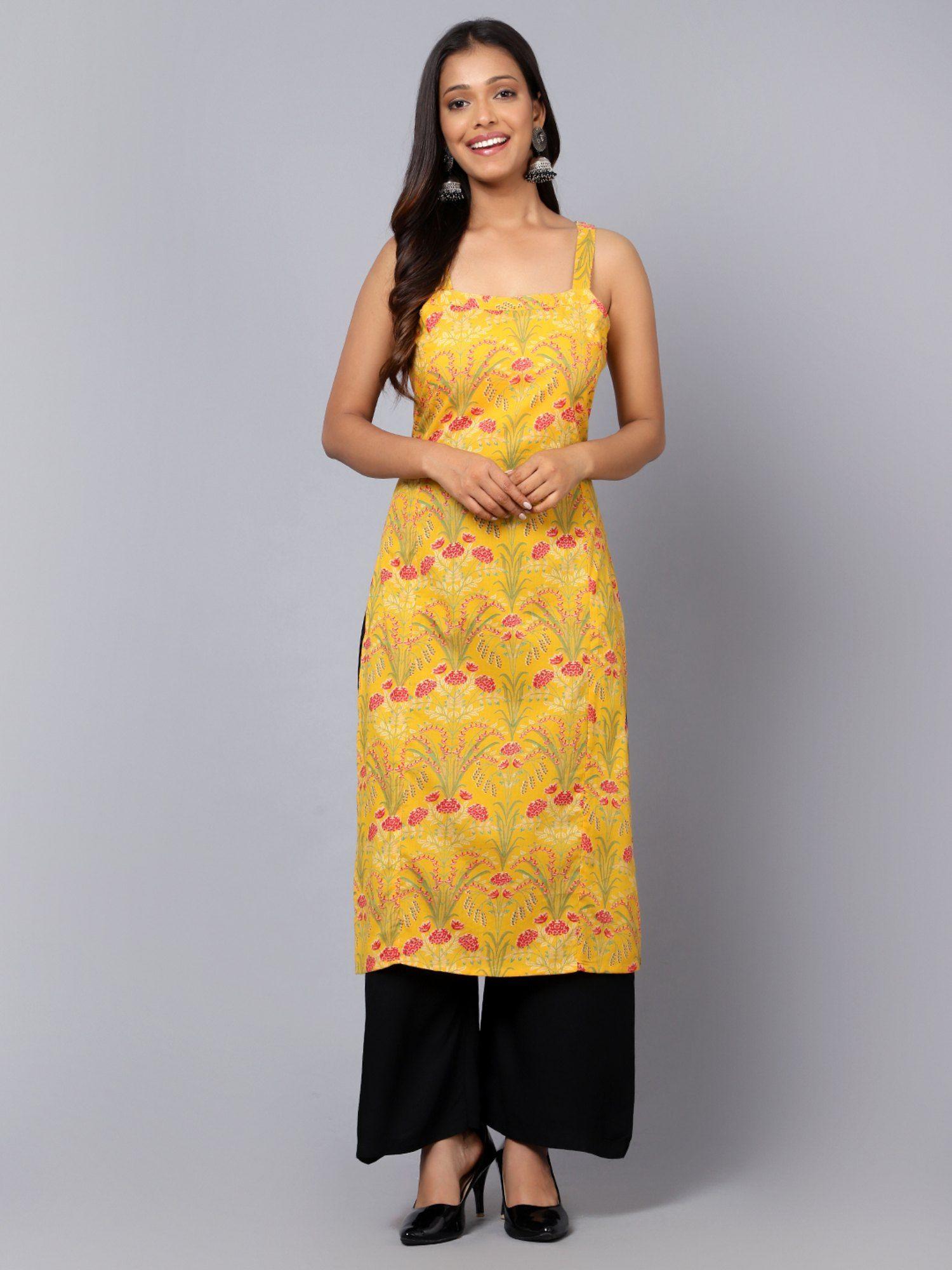 womens printed cut sleeve kurta with adjuster