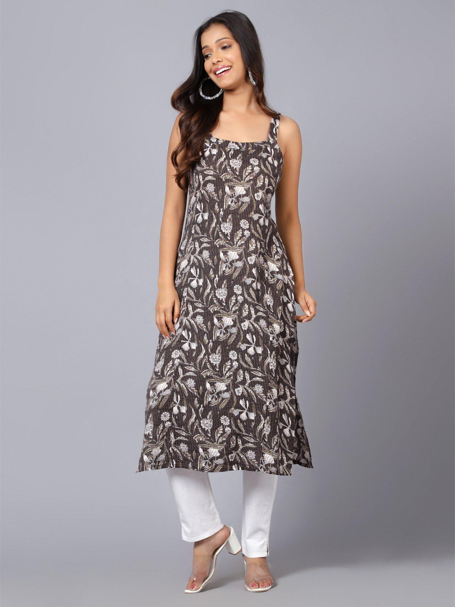 womens printed cut sleeve kurta with adjuster