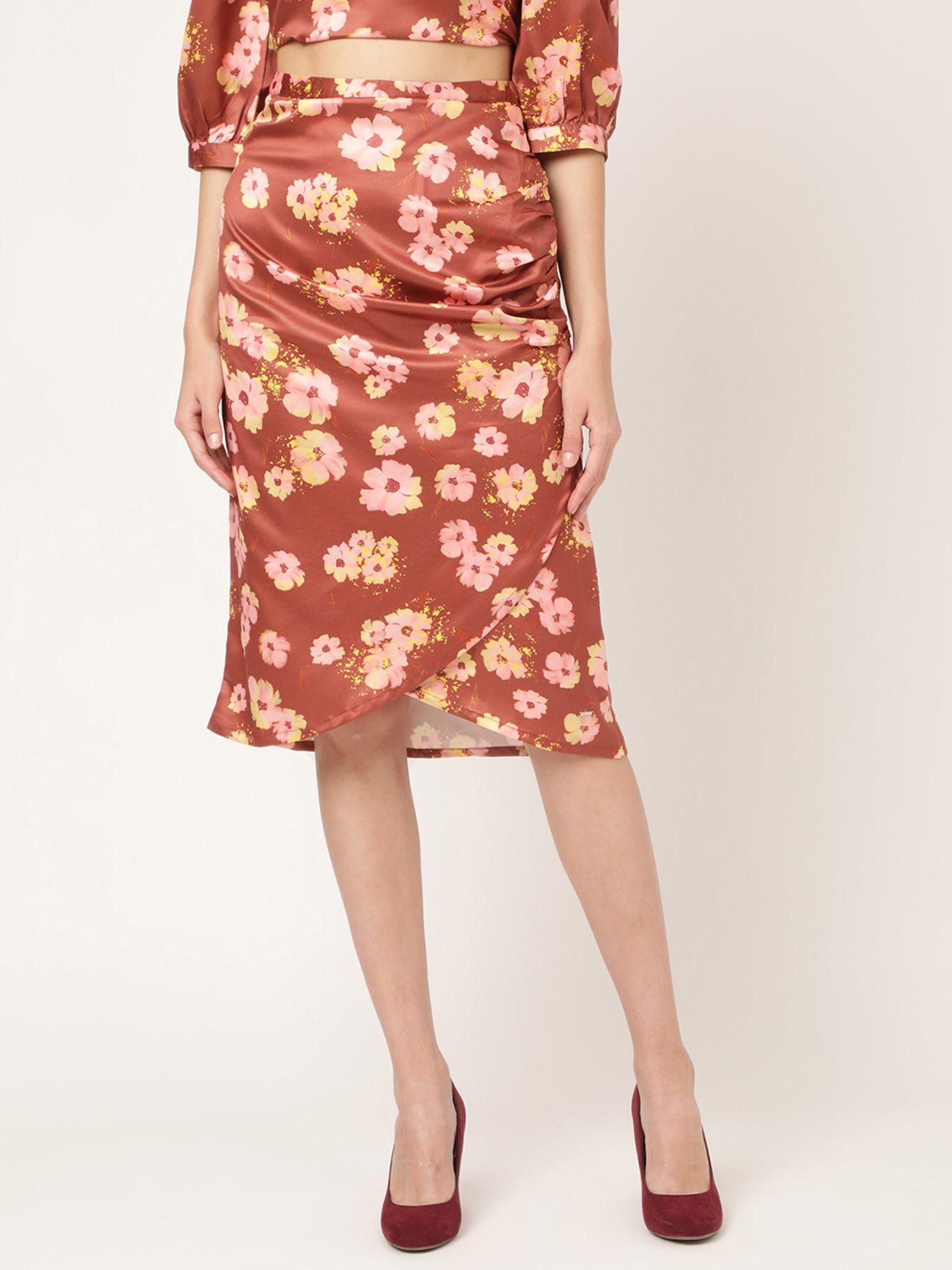 womens printed gather overlap skirt