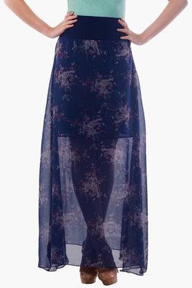 womens printed maxi skirt - navy