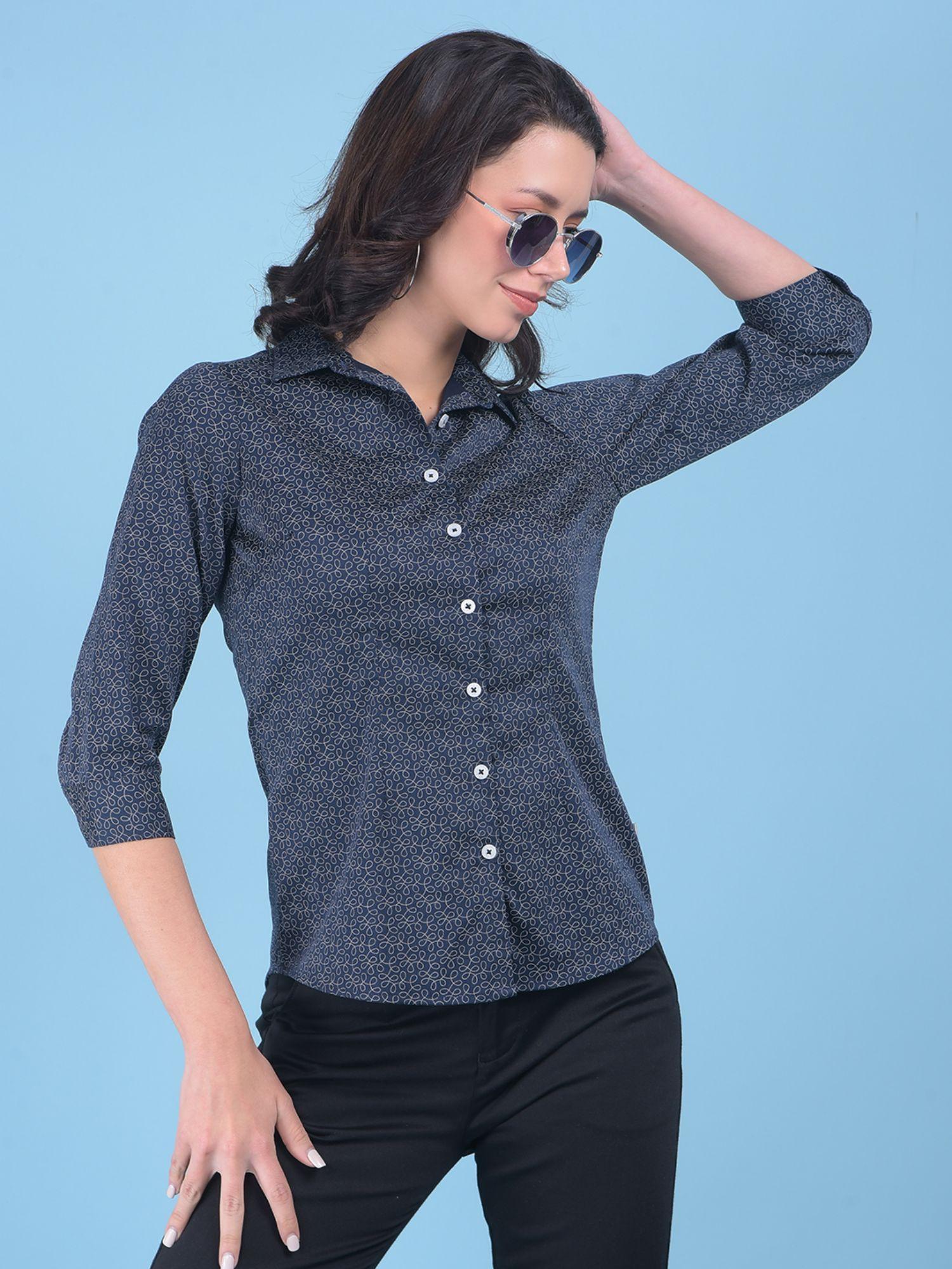 womens printed navy blue shirt