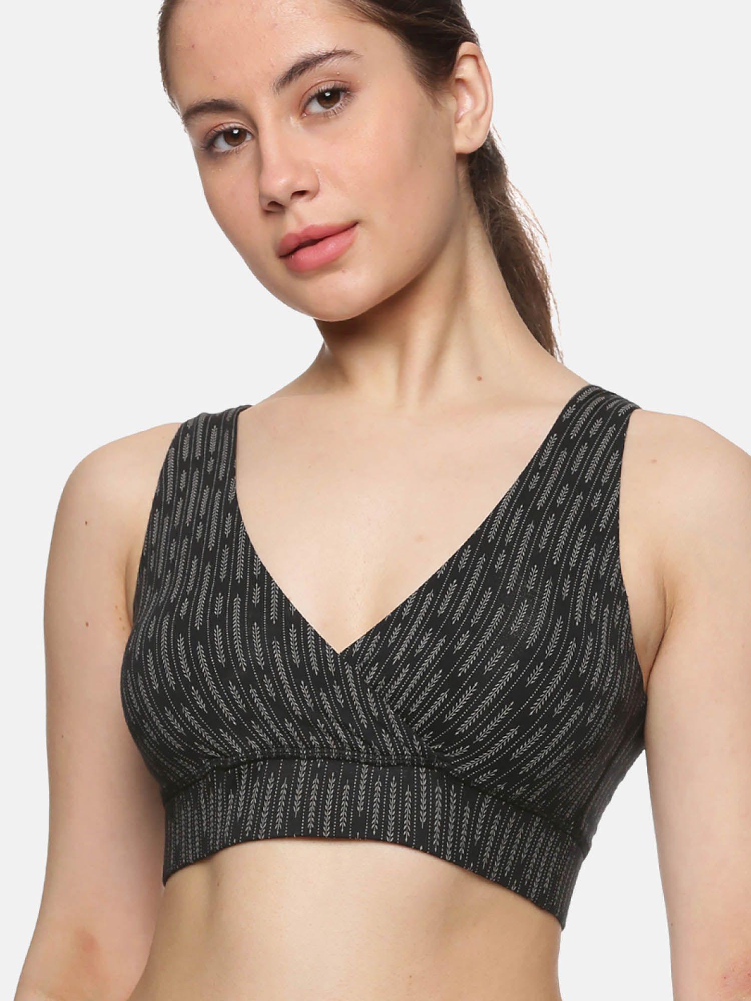 womens printed padded plunge tencel modal micro bra - black