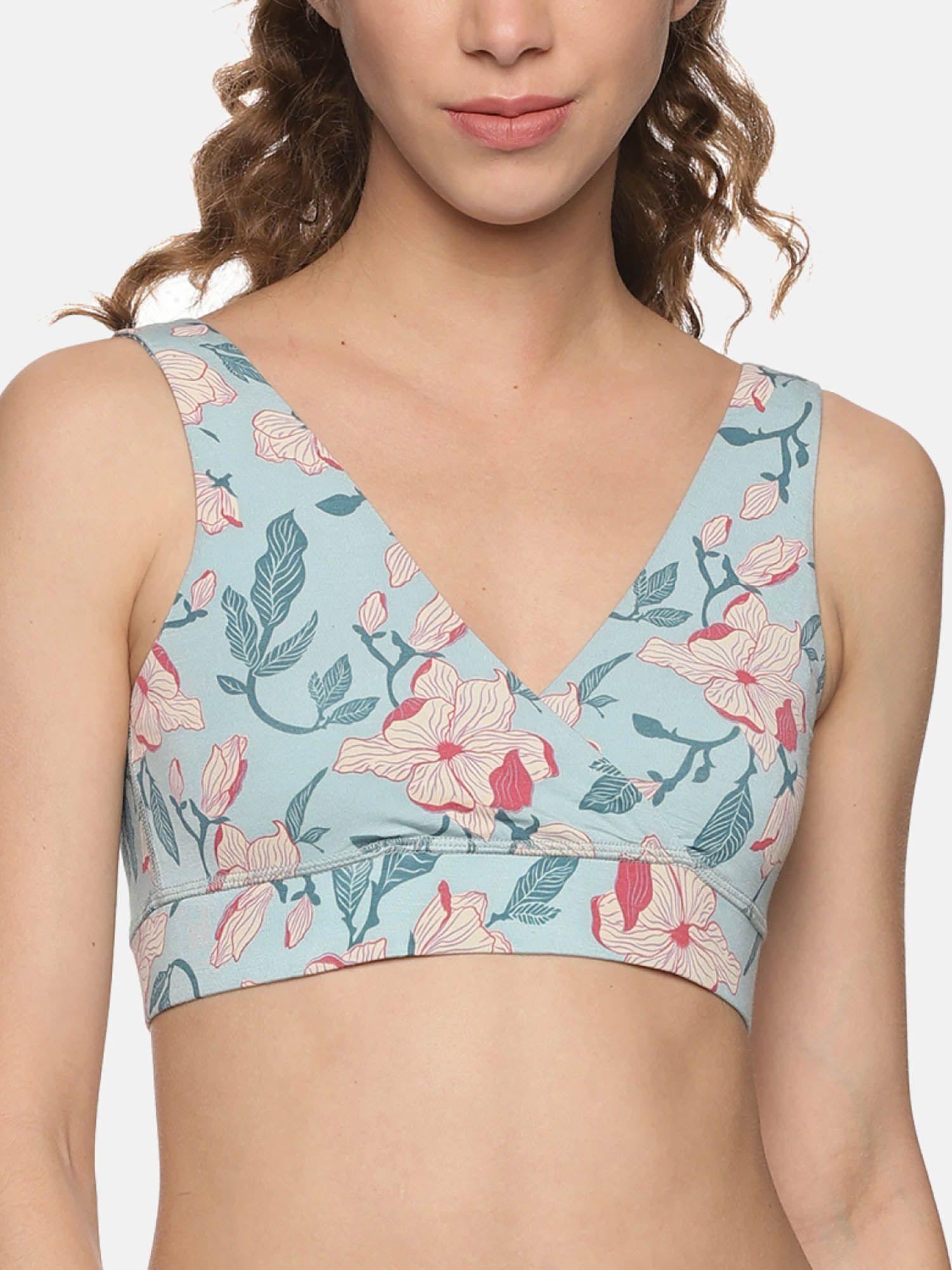 womens printed padded plunge tencel modal micro bra - blue