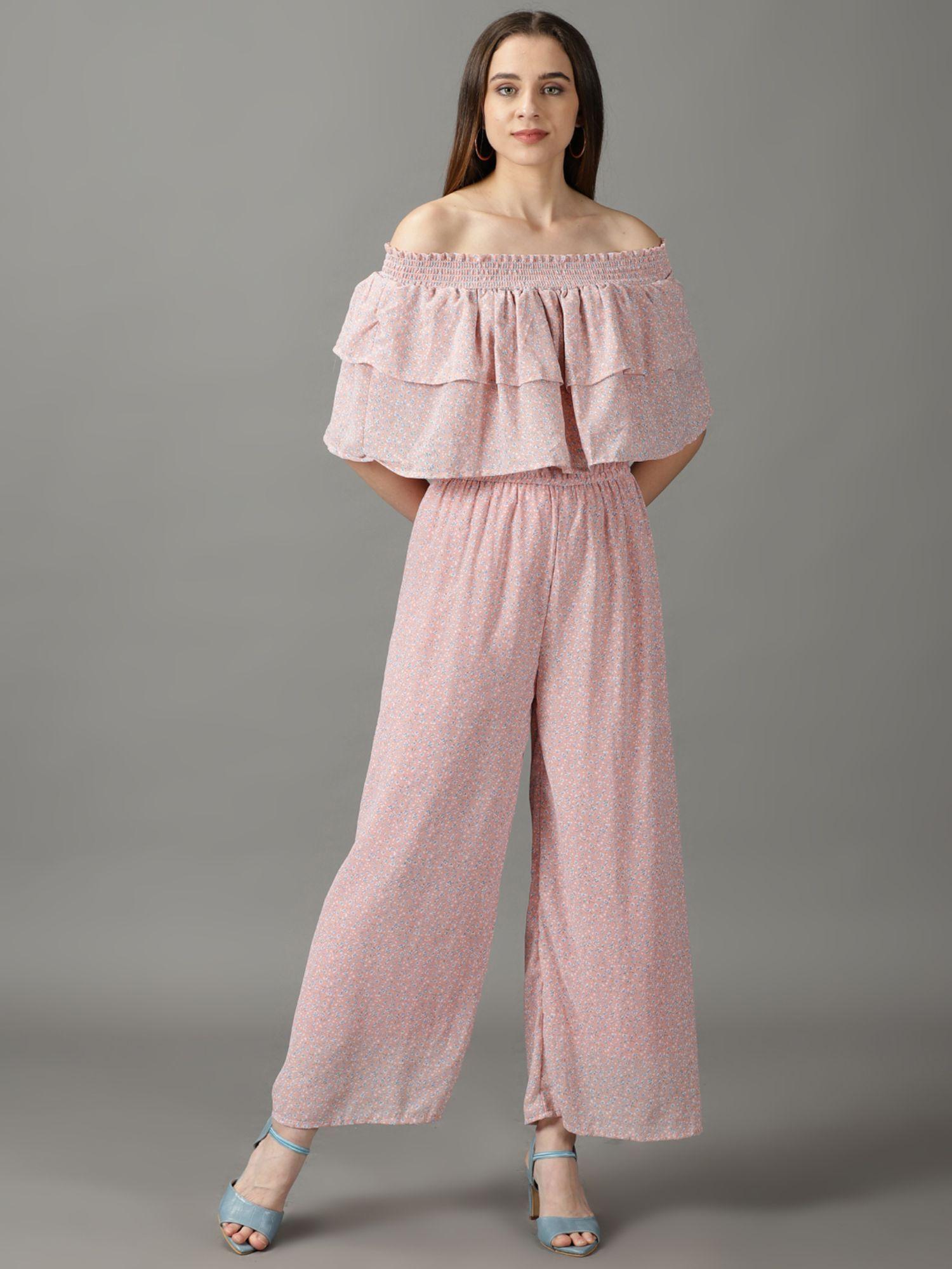 womens printed pink basic jumpsuit