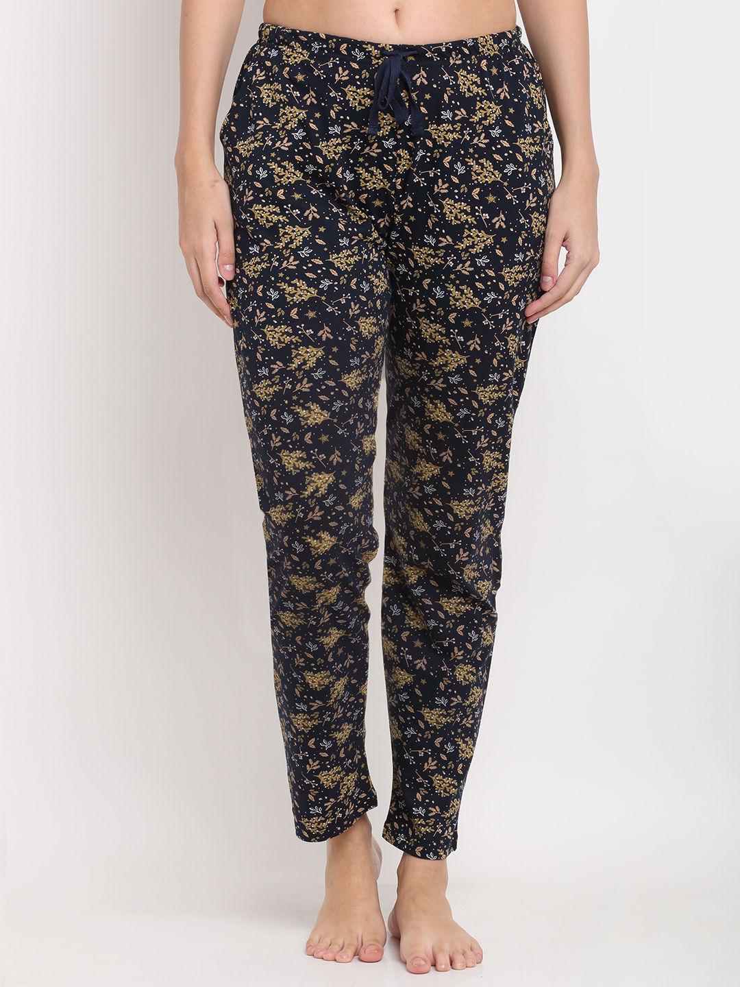 womens printed pyjamas navy blue