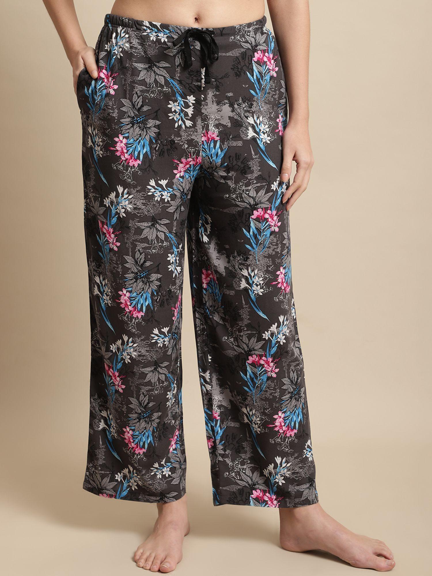 womens printed self design rayon straight fit pajamas - black