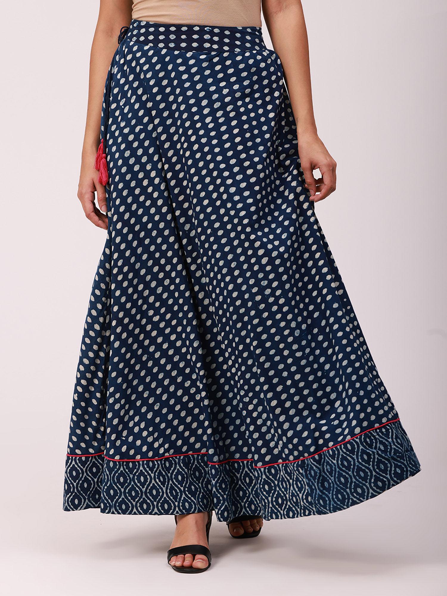 womens printed skirt cotton indigo