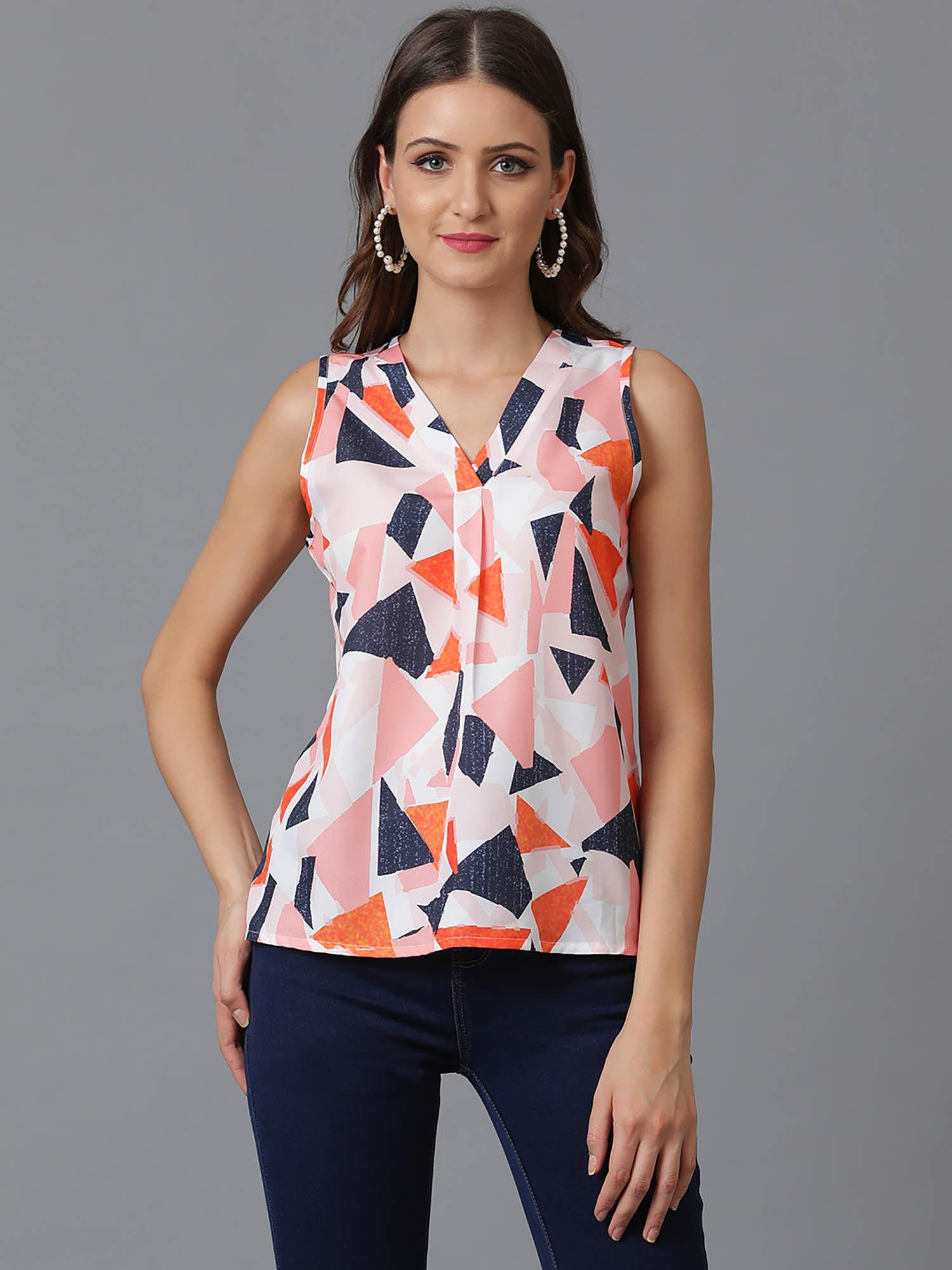 womens printed sleeveless multicolor top