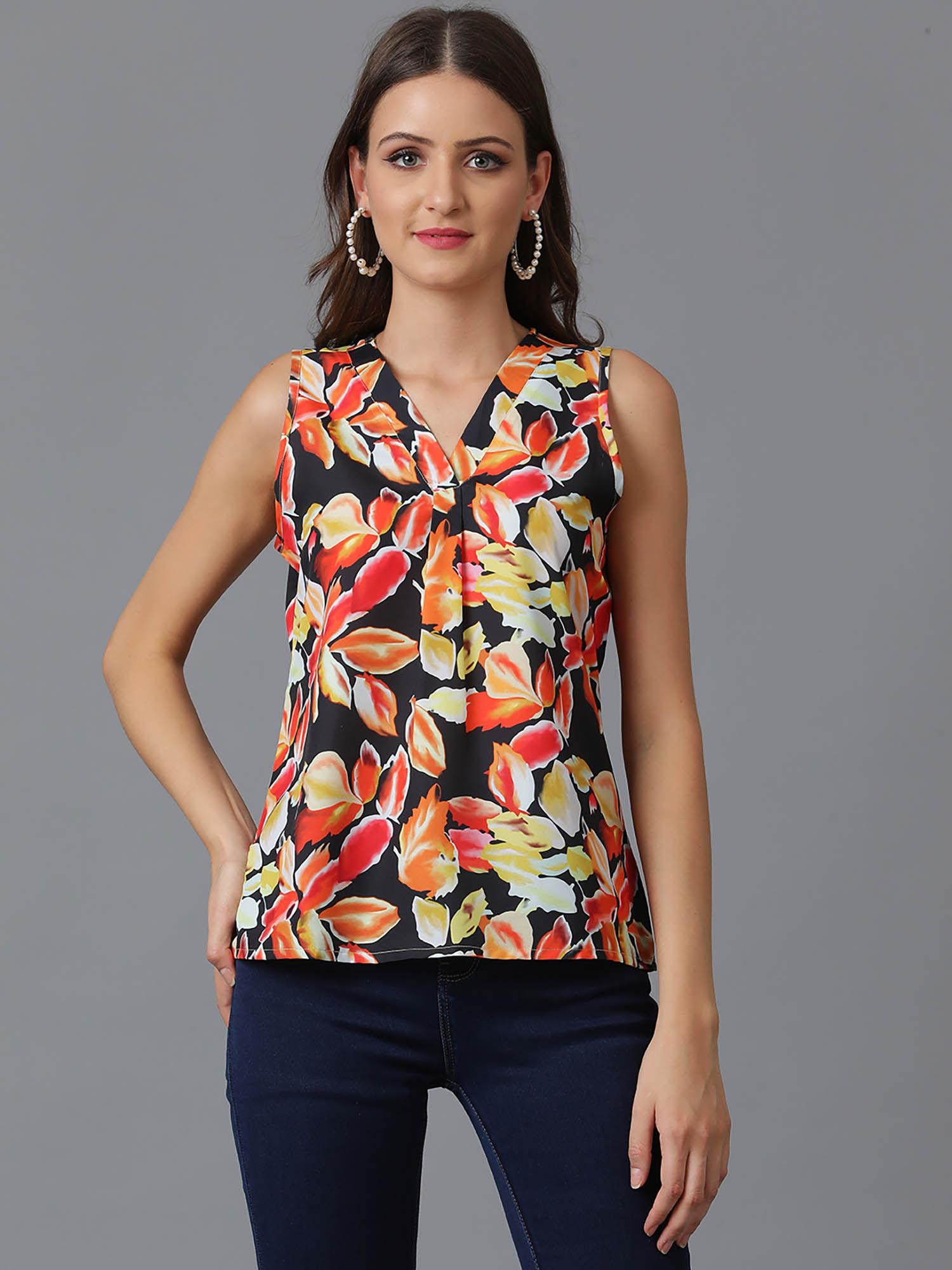 womens printed sleeveless multicolor top