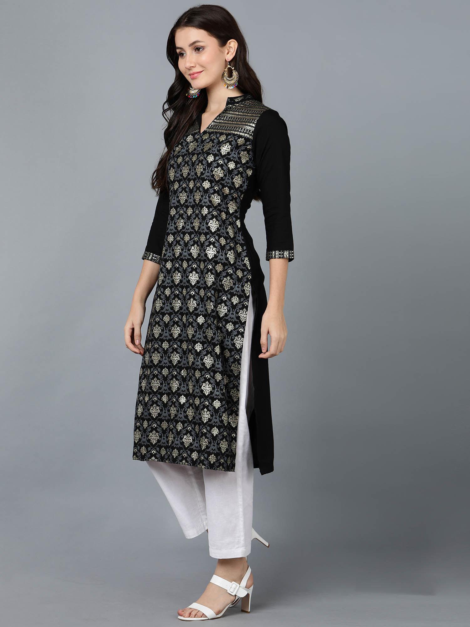 womens printed straight kurti black