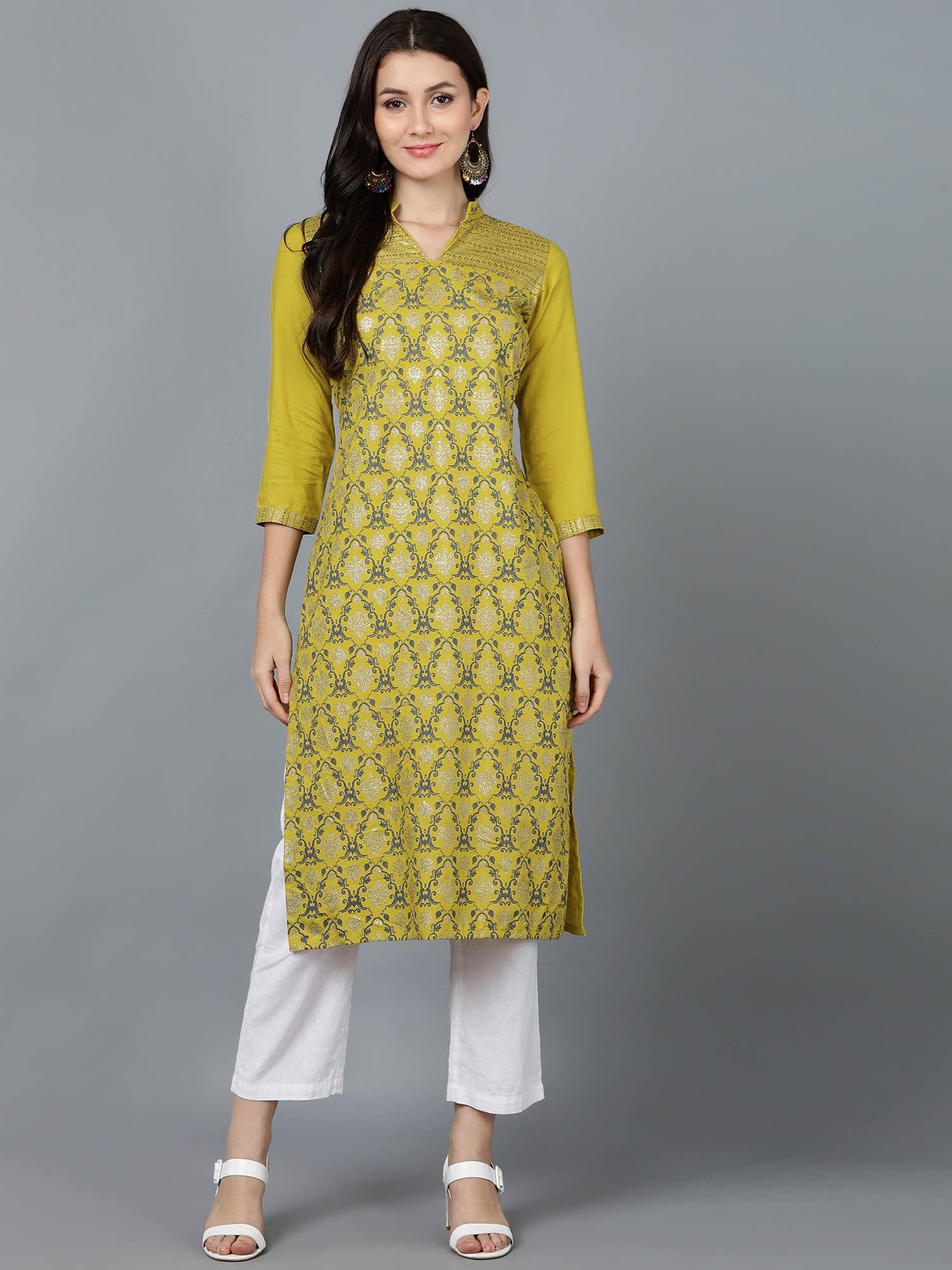 womens printed straight kurti green