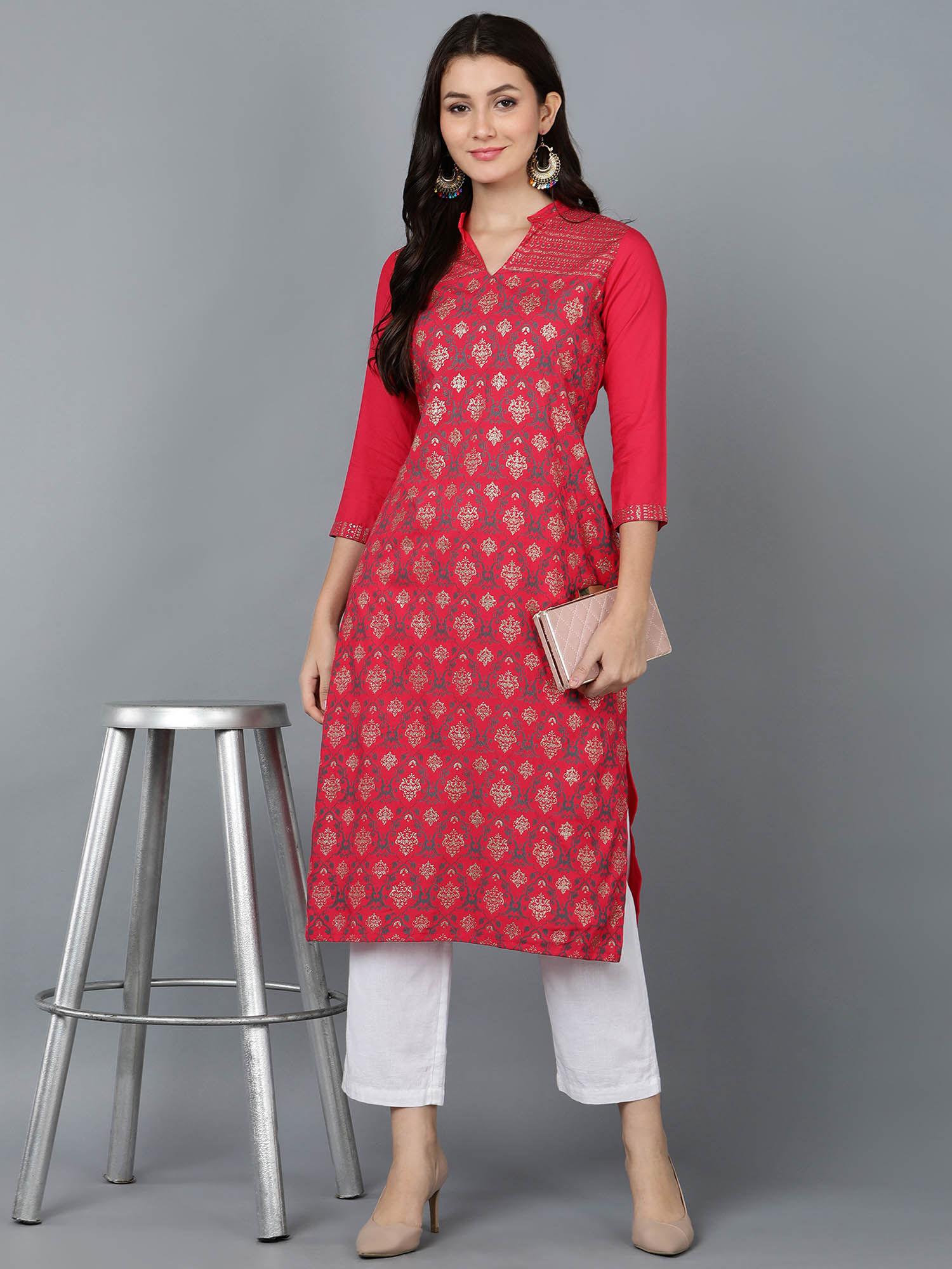 womens printed straight kurti pink