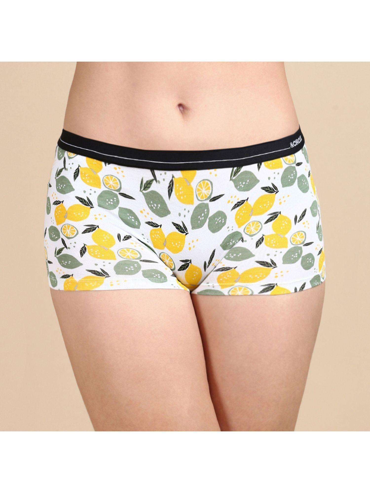 womens printed tencel modal micro boy shorts - white