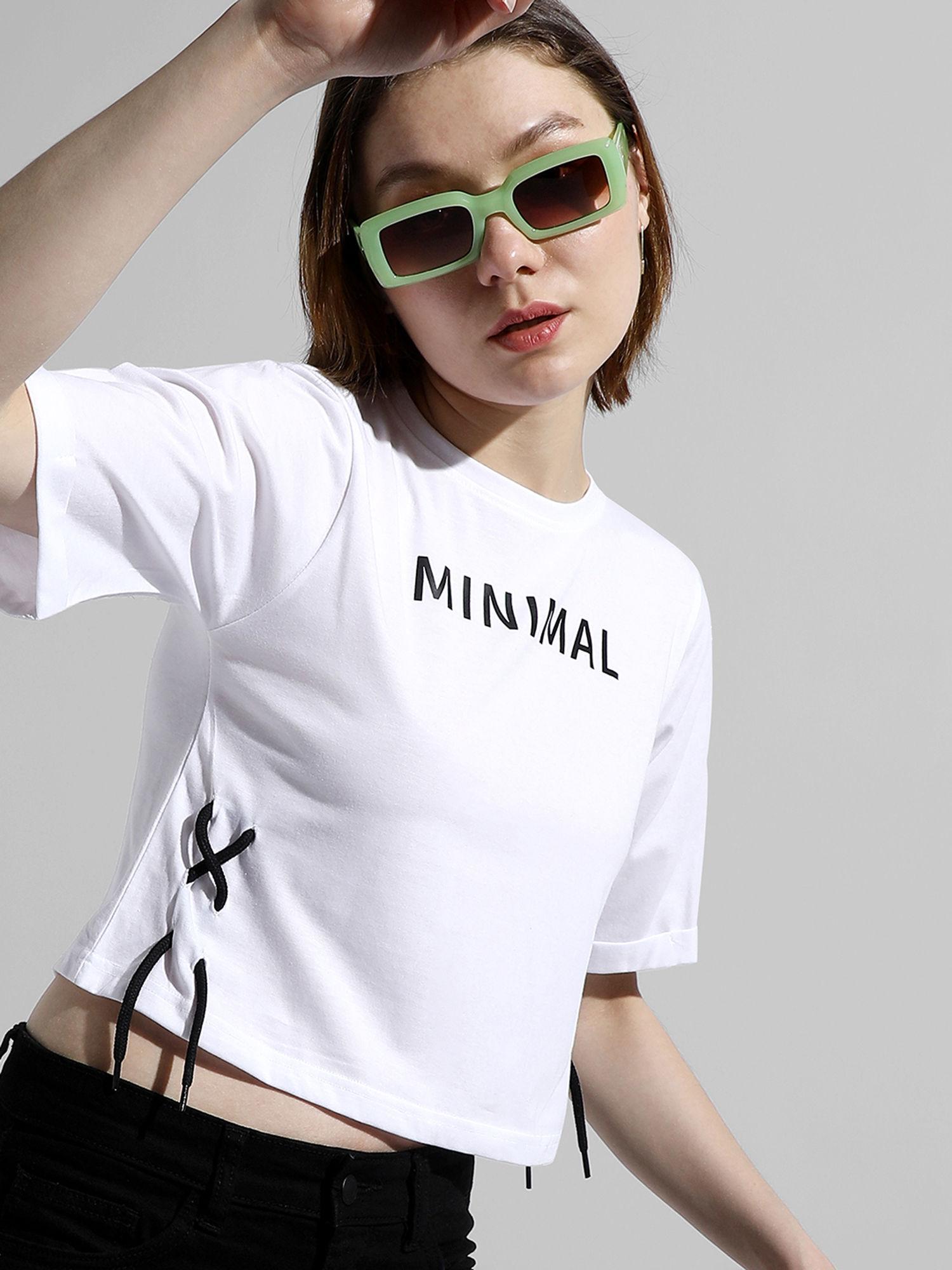 womens printed white regular fit crop top