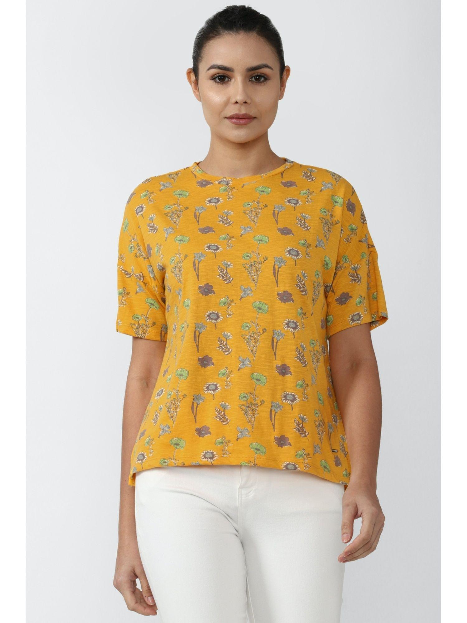 womens printed yellow t-shirt