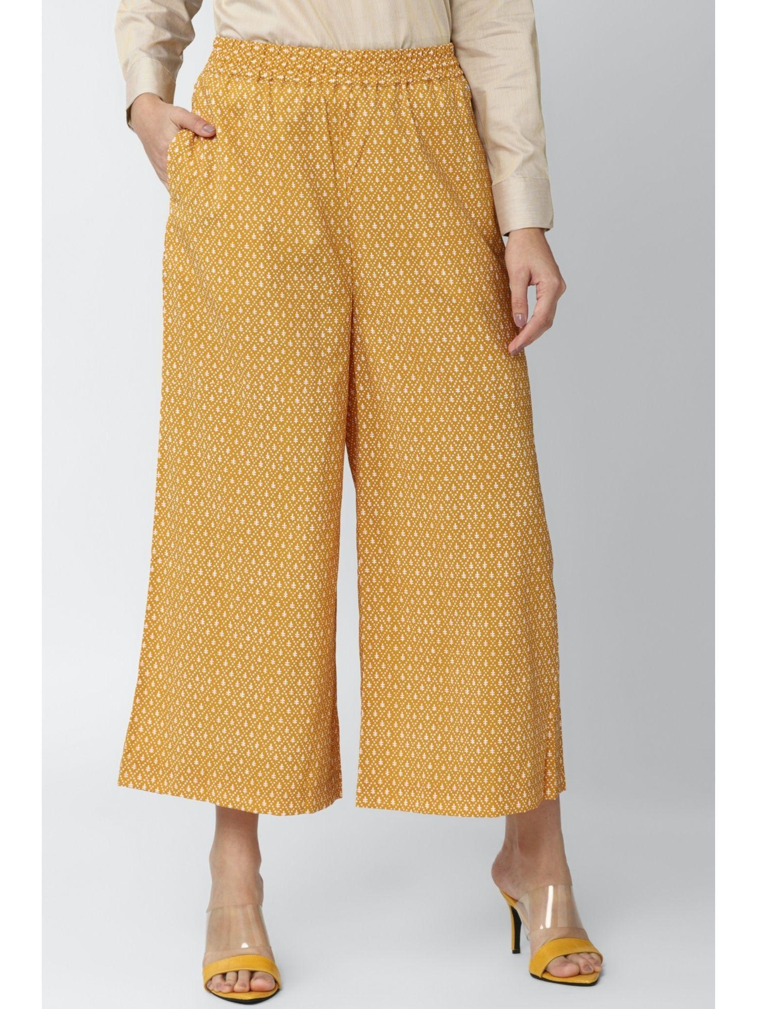 womens printed yellow trousers