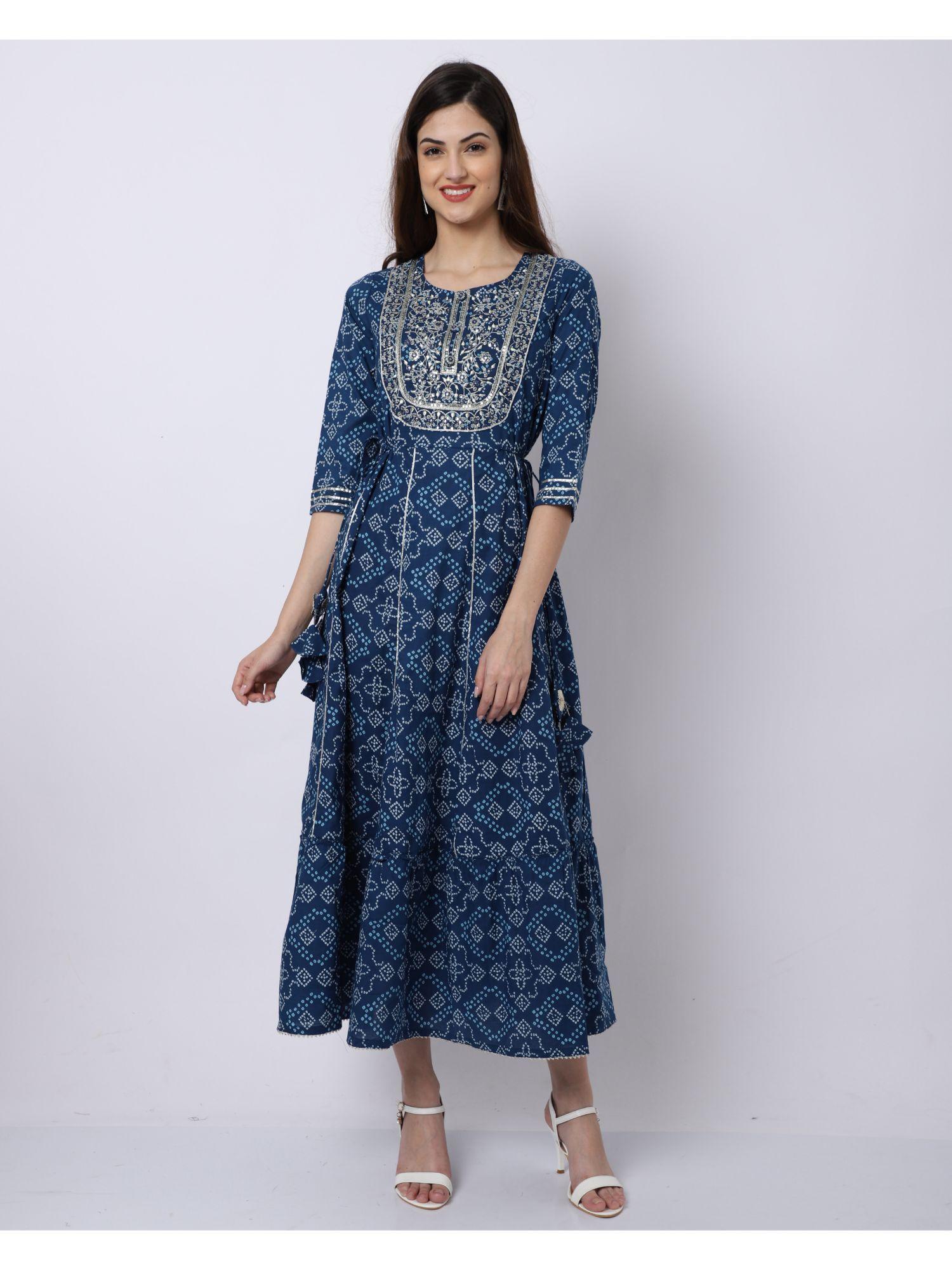 womens pure cambric cotton jaipuri bandhani printed and embroidered kurti