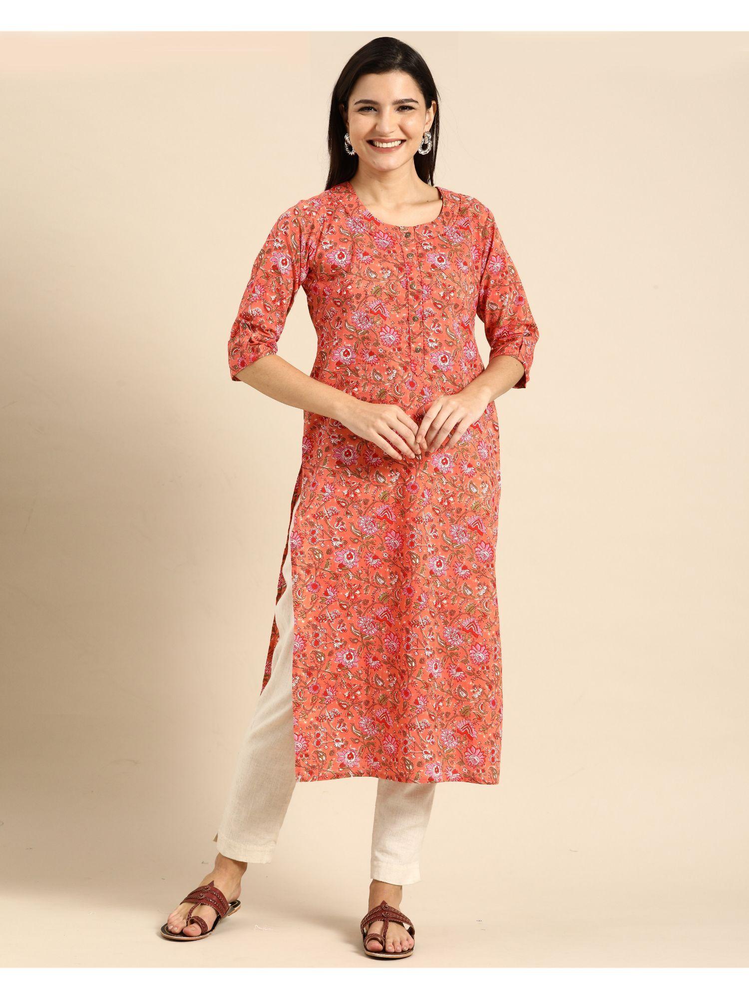 womens pure cambric cotton kalamkari floral print kurti