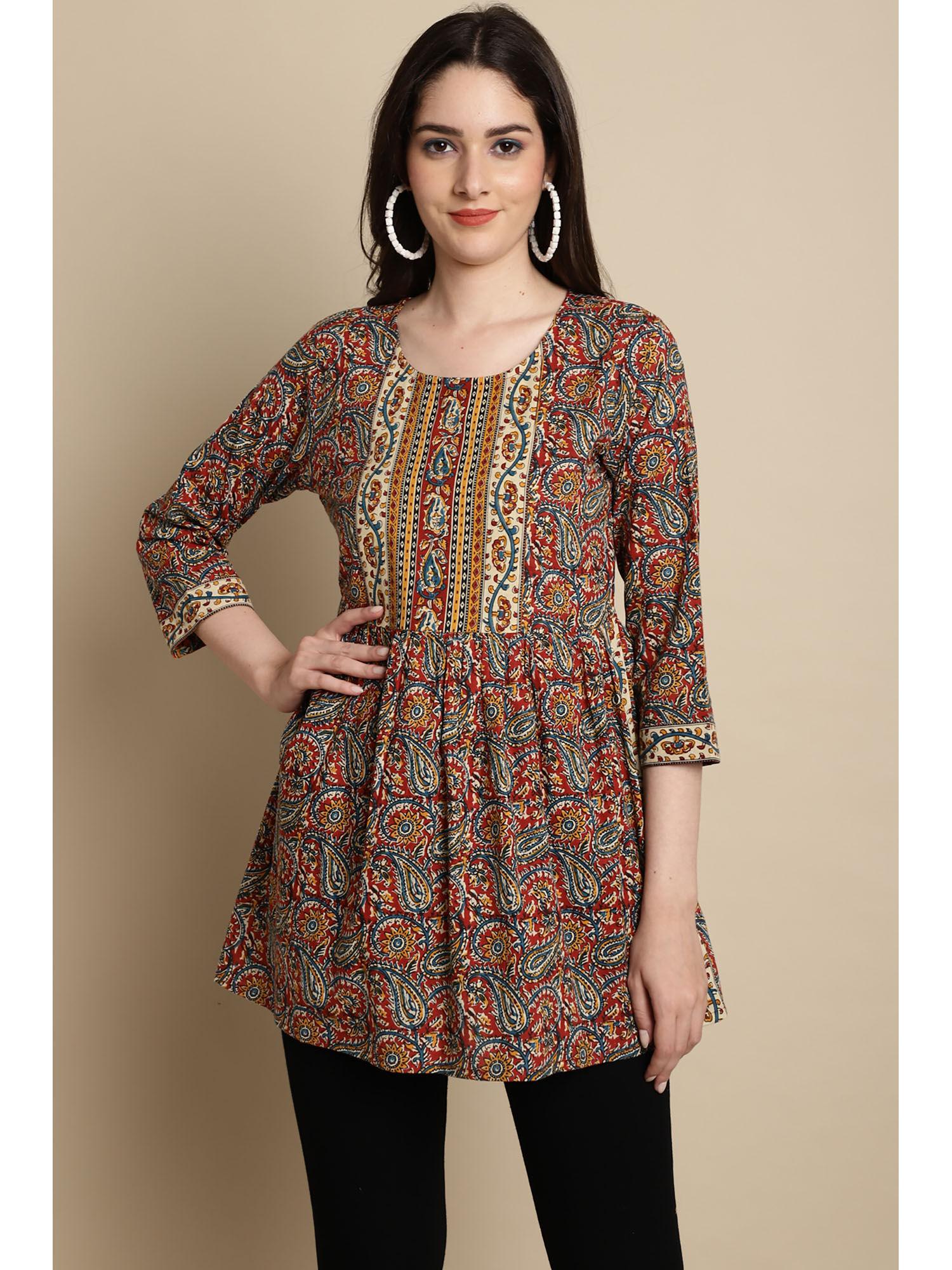 womens pure cotton multi-color jaipuri printed top