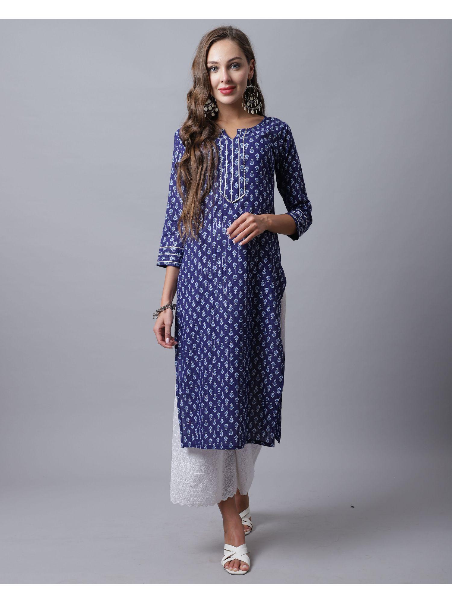 womens pure cotton with zari weaving jaipuri printed kurti