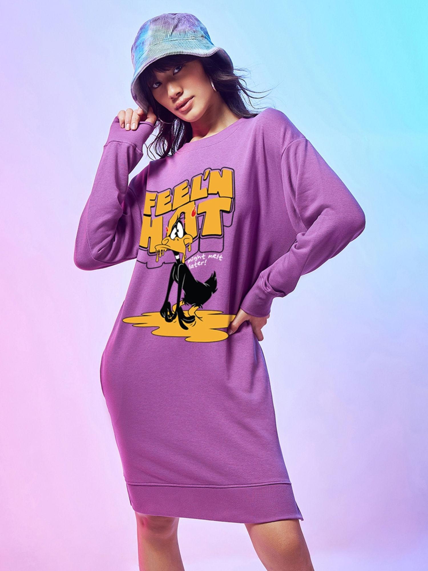 womens purple feeling hot graphic printed oversized dress