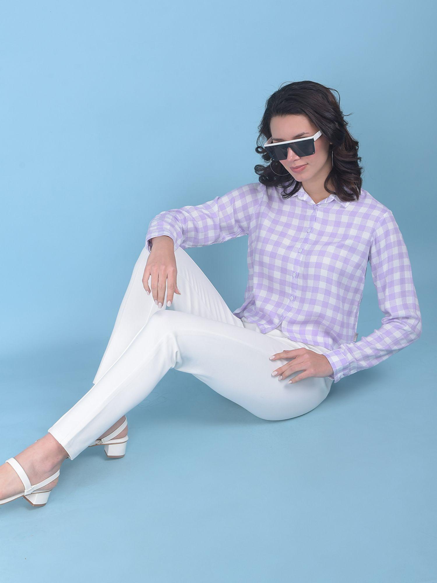 womens purple plain check shirt