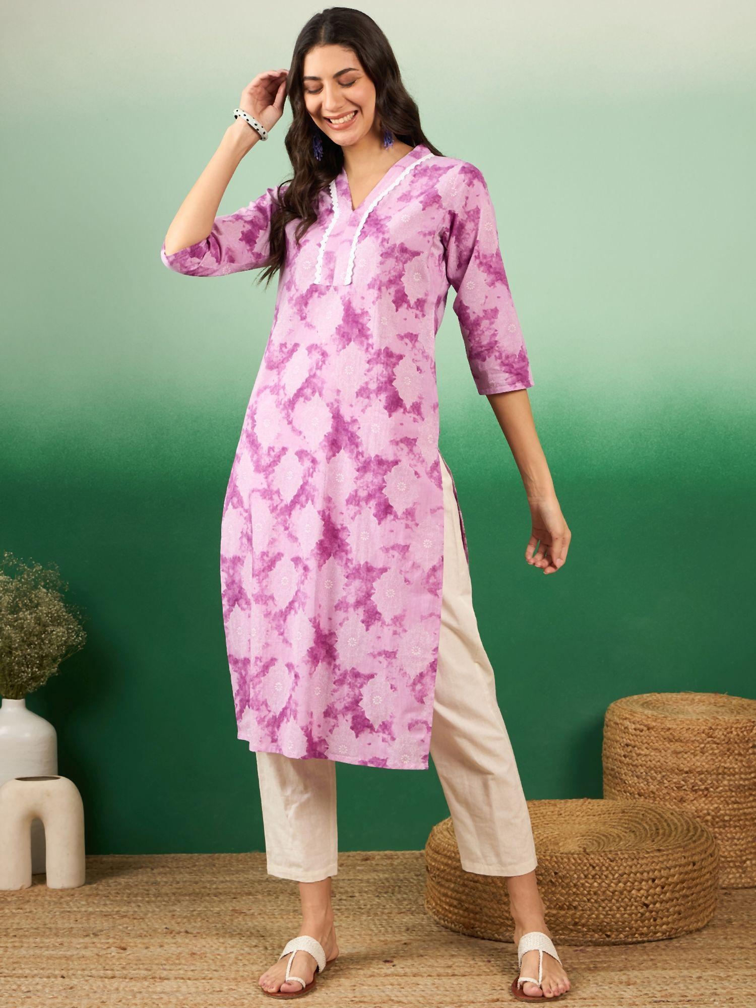 womens purple printed straight kurta