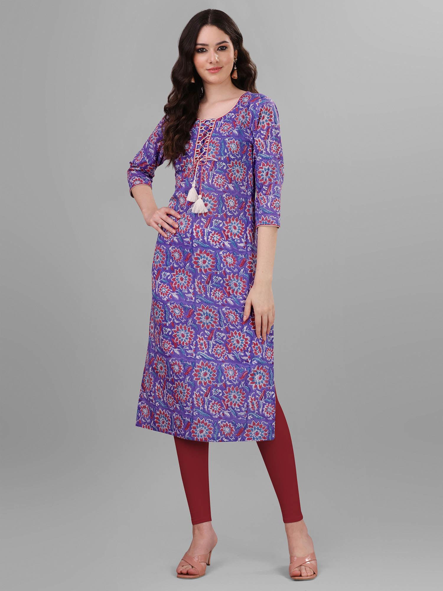 womens purple pure cotton cambric block printed kurta