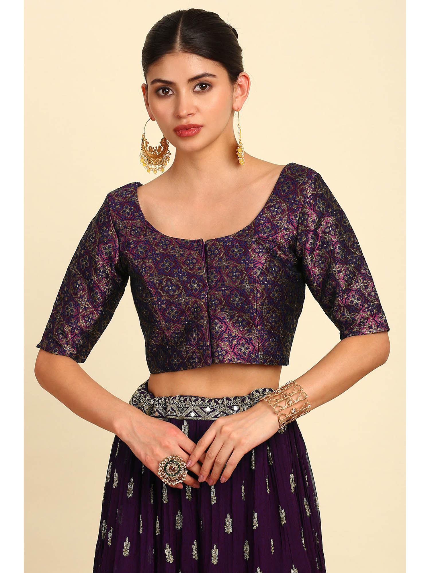 womens purple silk blend woven design padded blouse