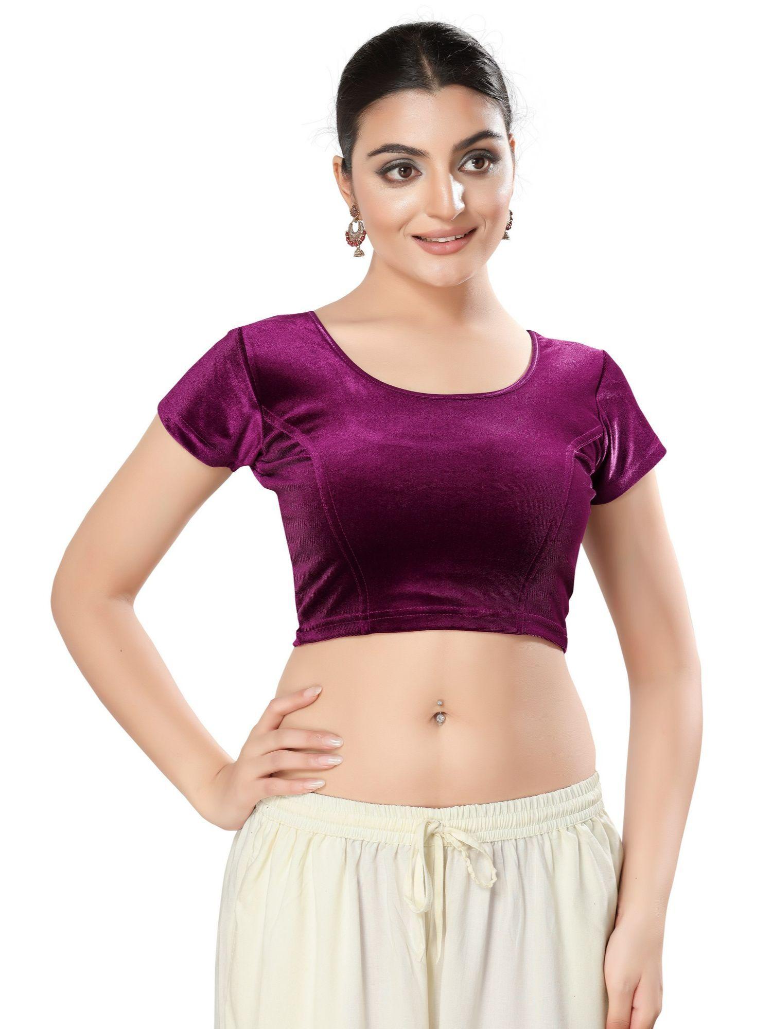 womens purple solid stretchable saree blouse