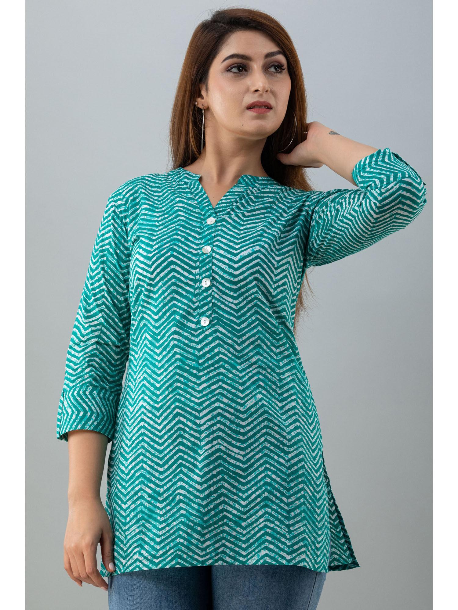 womens rayon block print straight tunic turquoise