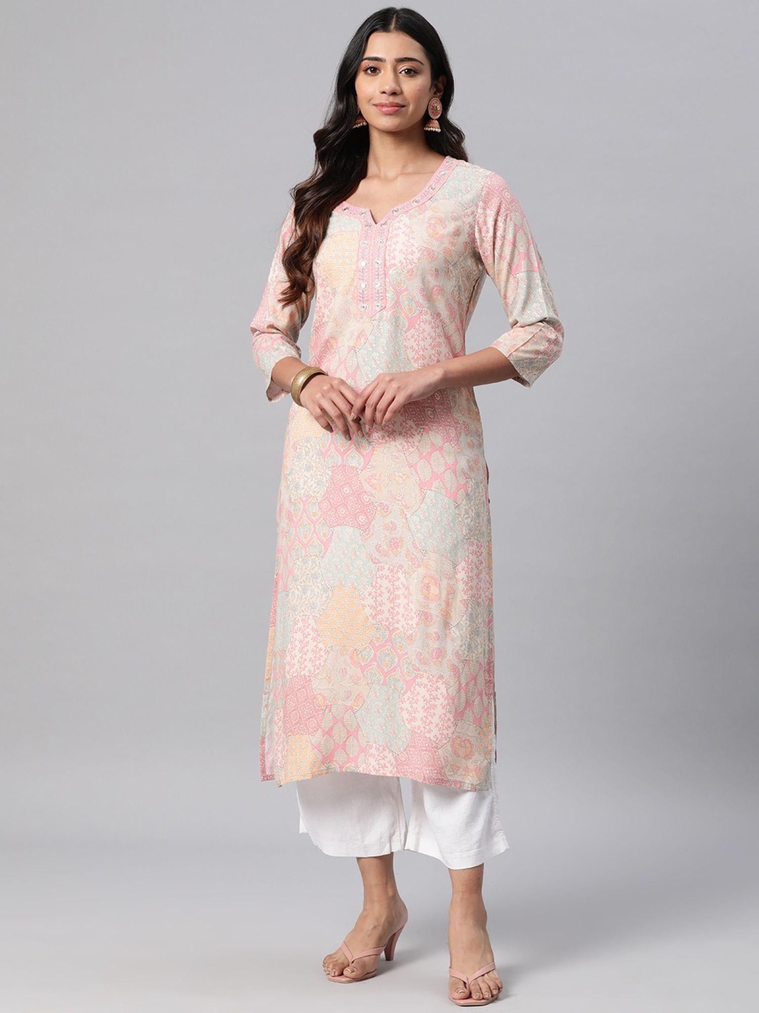 womens rayon floral print straight kurta