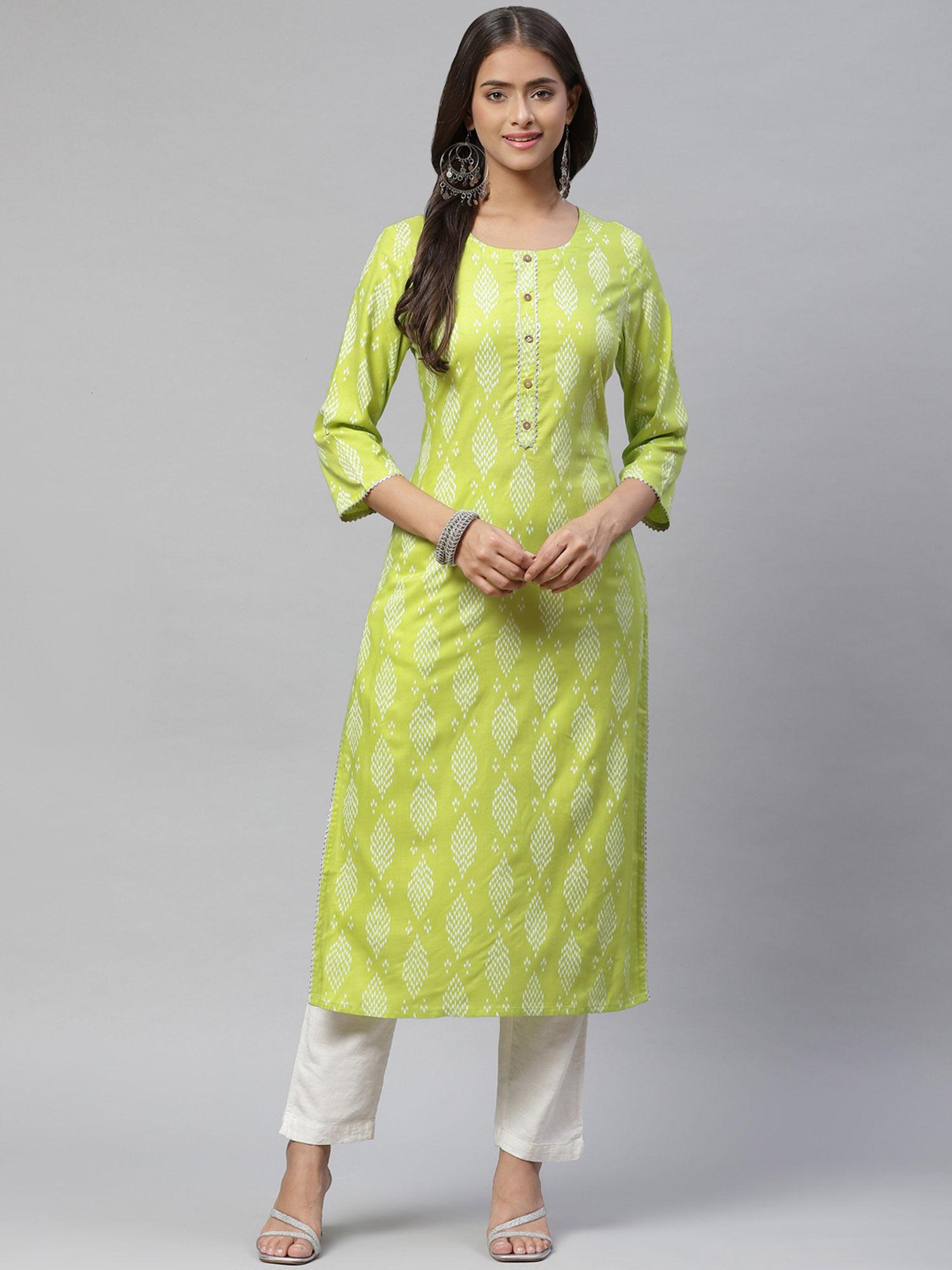 womens rayon geometric print kurta light green