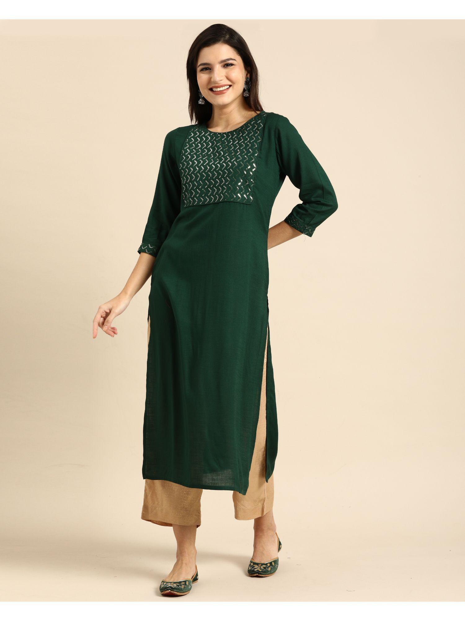 womens rayon slub resham embroidered kurti