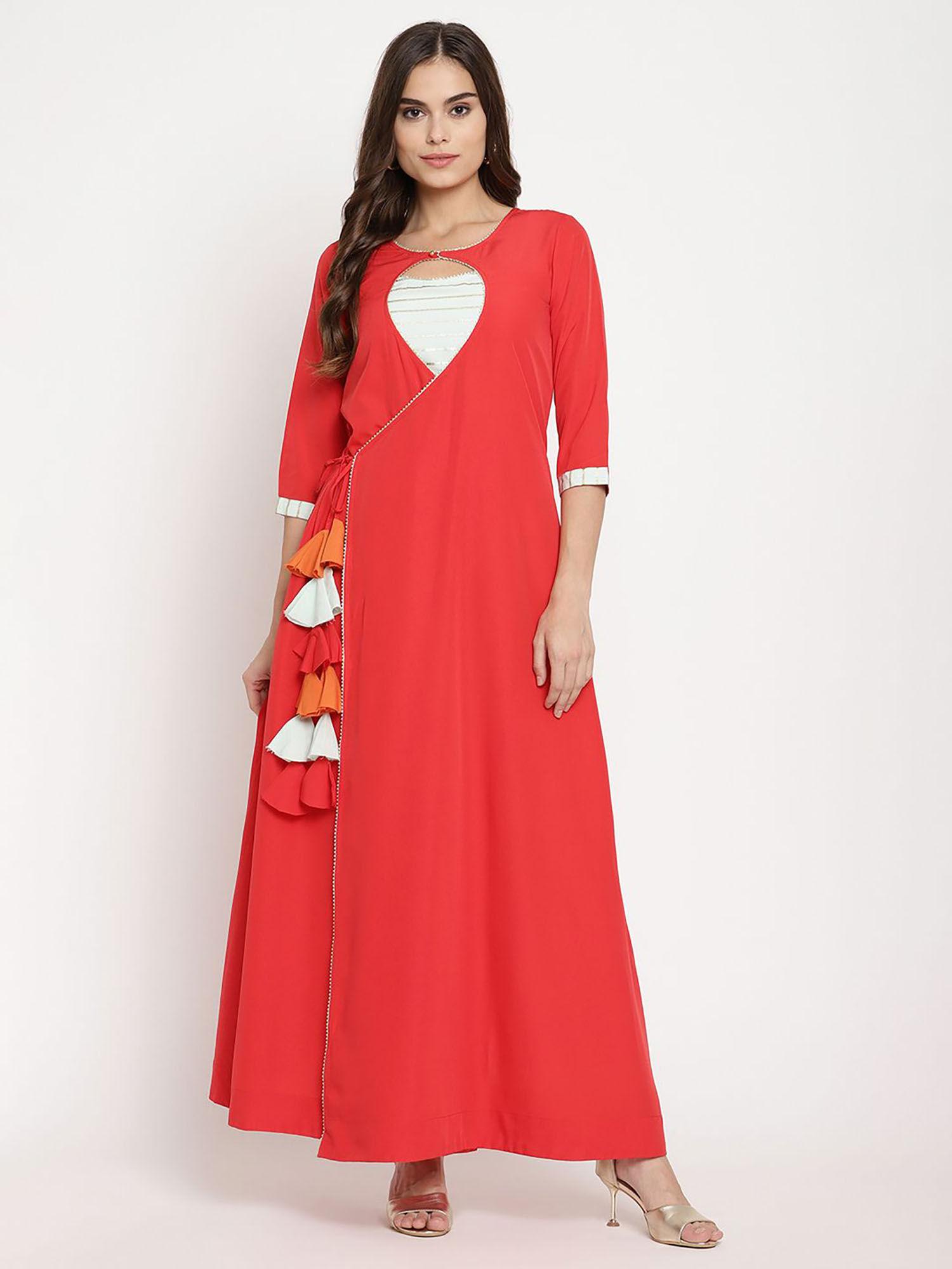 womens red crepe solid kurta