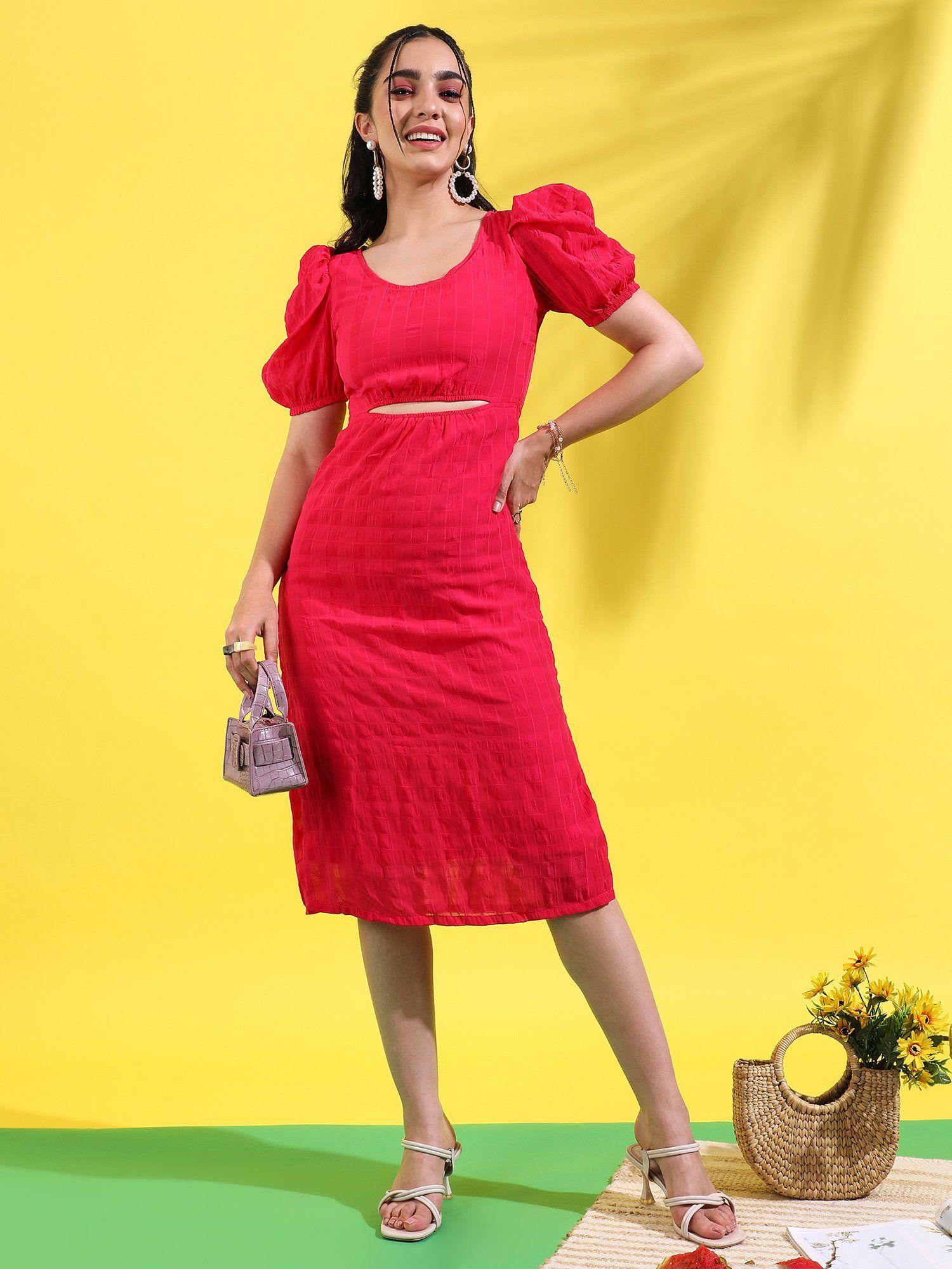 womens red dress with cutout detail