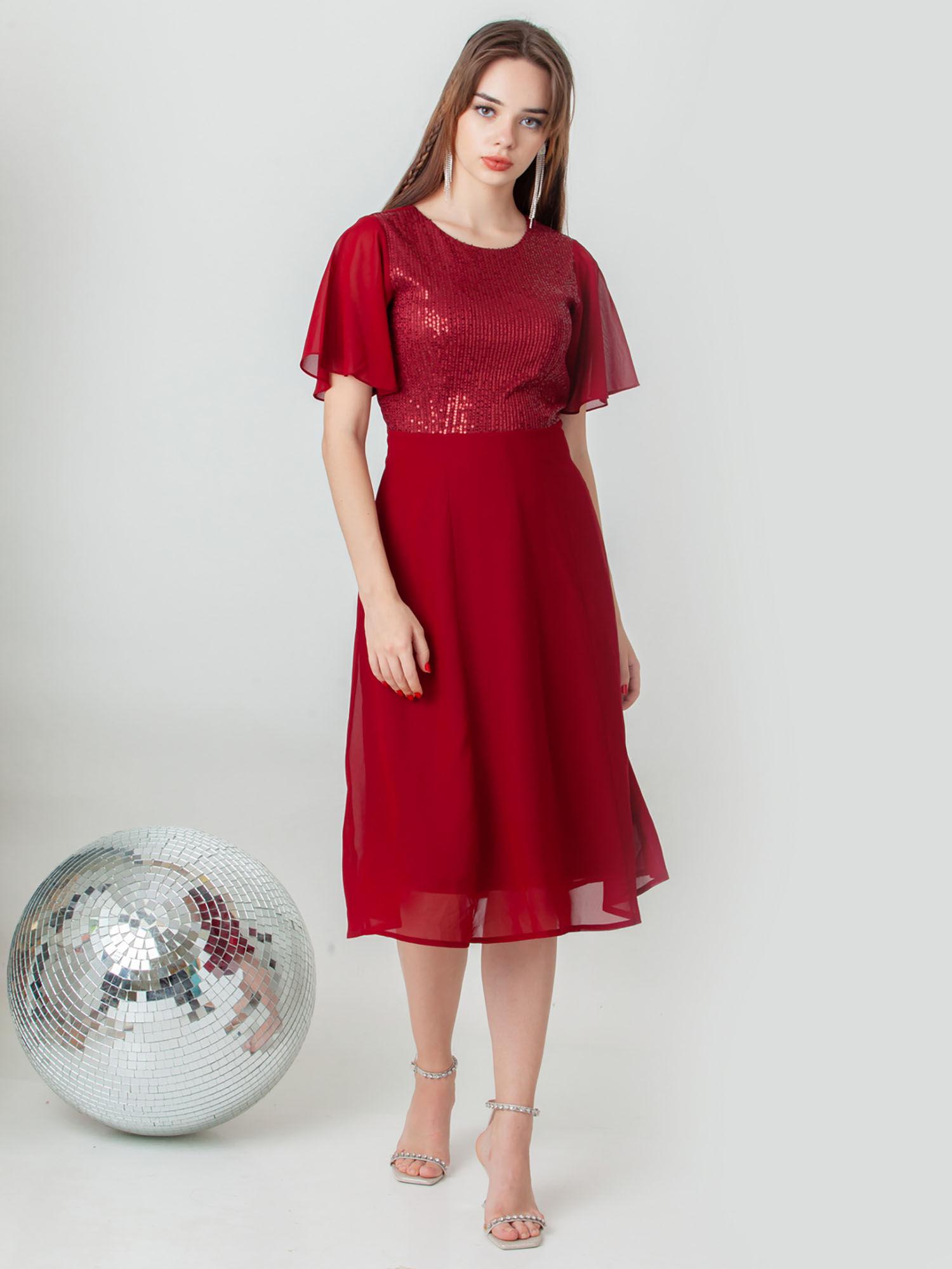 womens red embellished/sequined midi dress