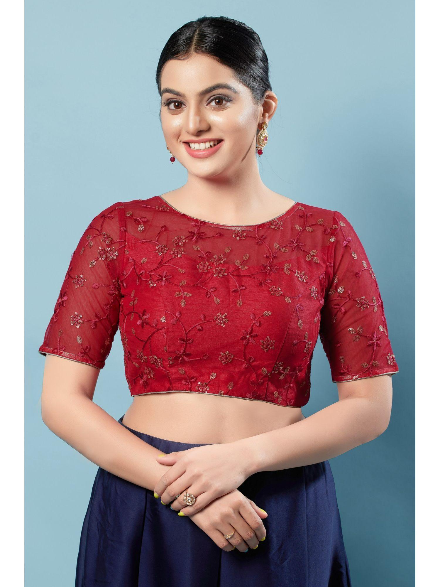 womens red embroidered saree blouse