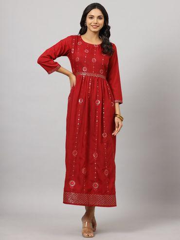 womens red festive sequined flared dress