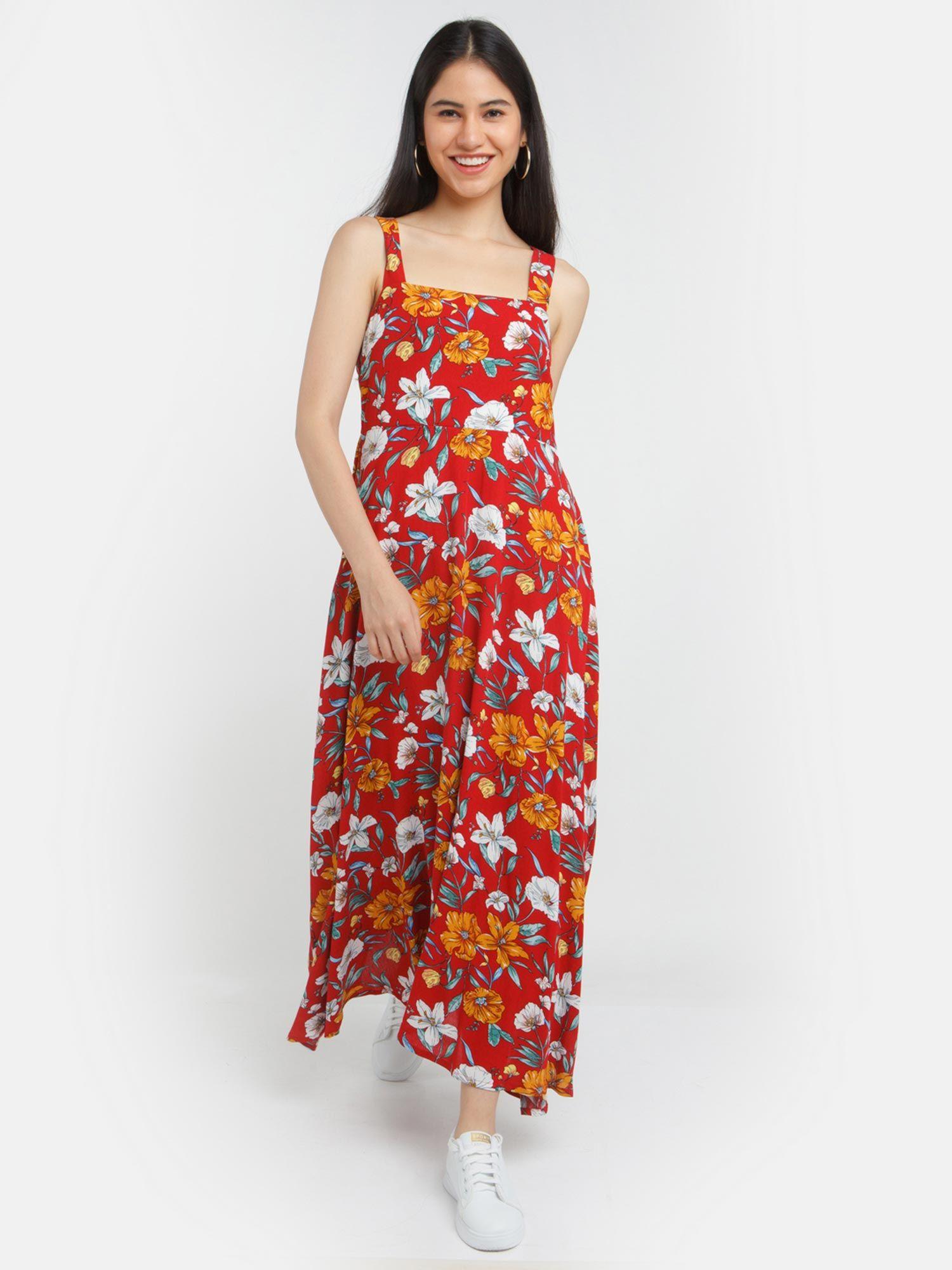 womens red floral maxi dress