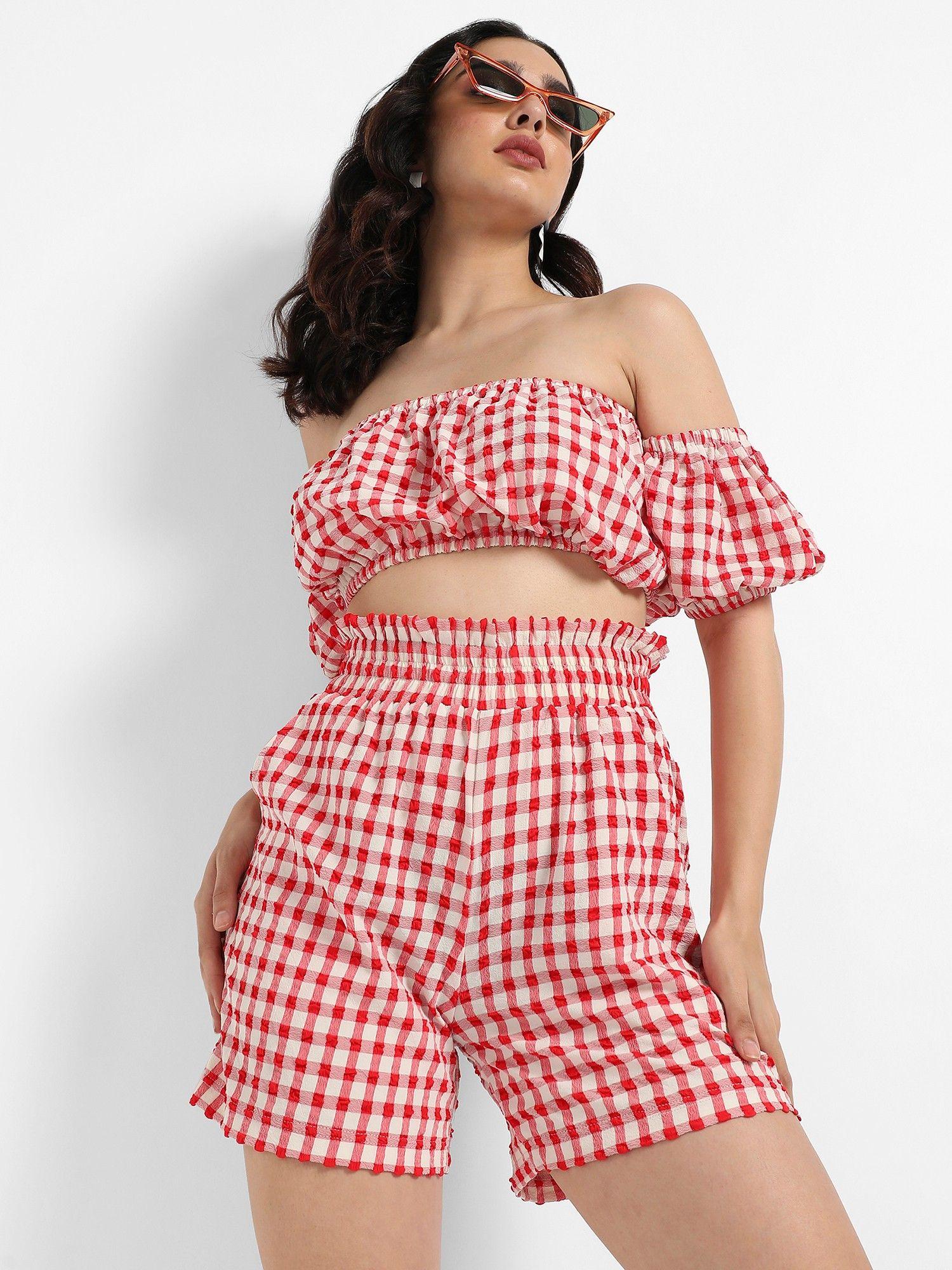 womens red gingham co ord (set of 2)