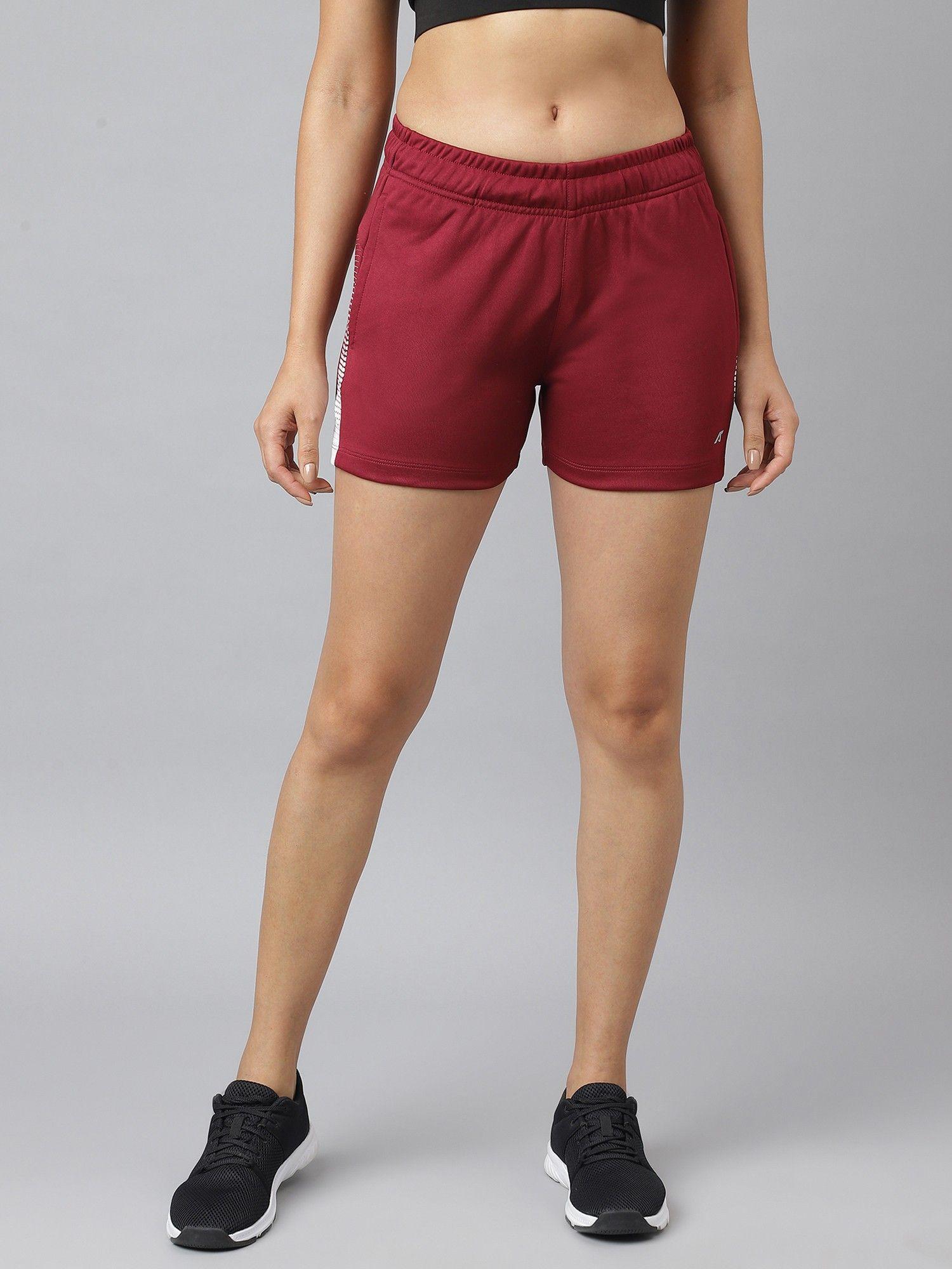 womens red plum anti-static soft-touch slim-fit training shorts