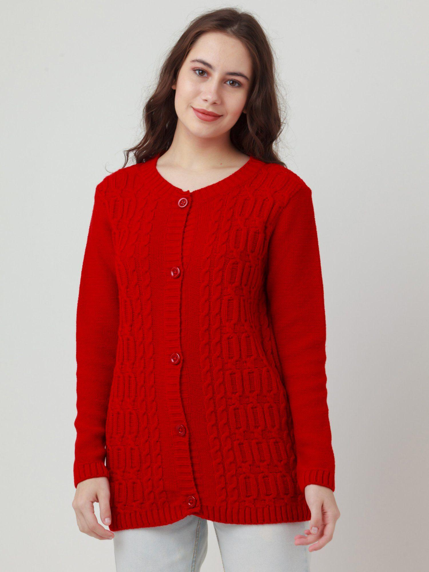 womens red solid cardigan